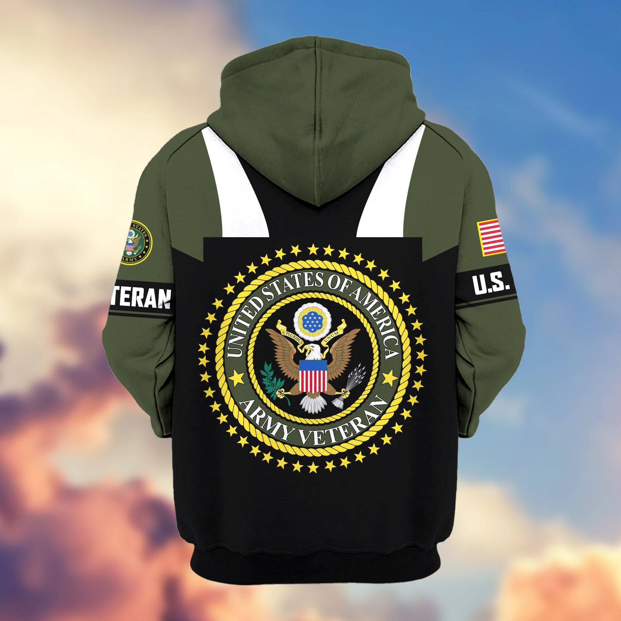 Premium US Veterans Zip Hoodie, Gifts For US Veterans, Gifts On Father's Day, Veterans Day.
