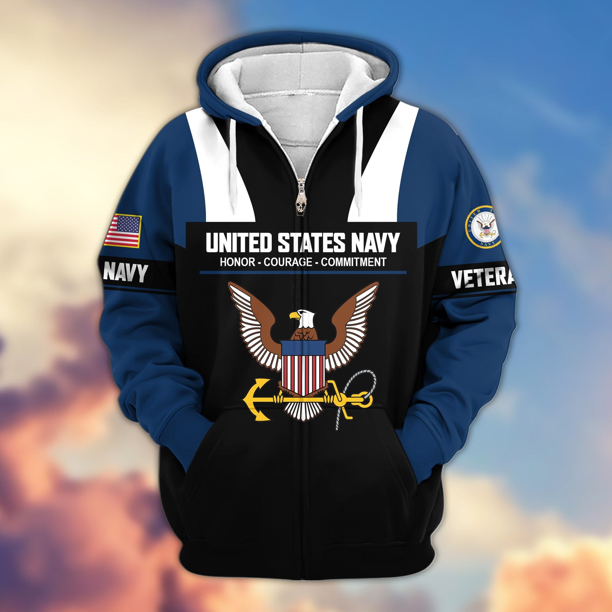 Premium US Veterans Zip Hoodie, Gifts For US Veterans, Gifts On Father's Day, Veterans Day.
