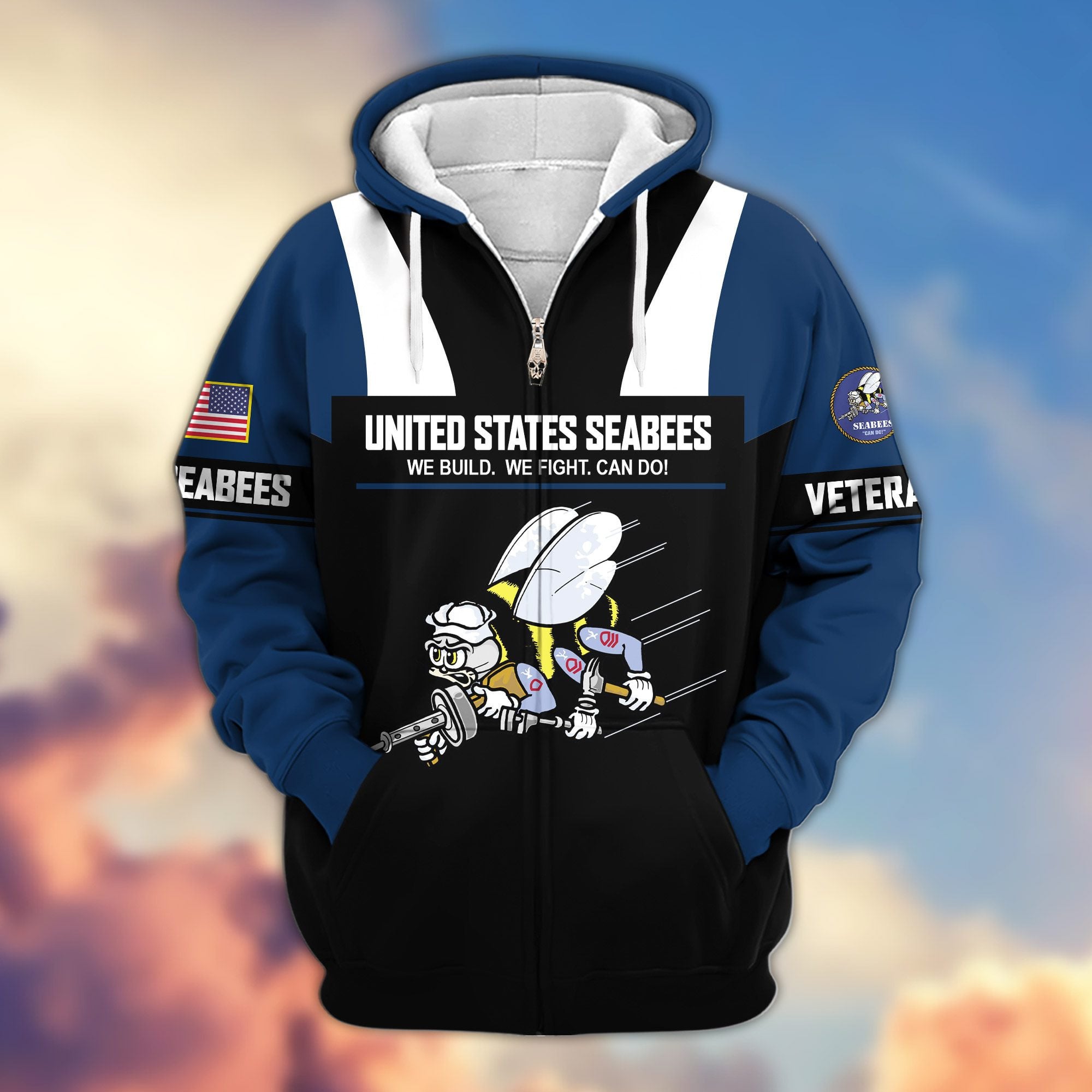 Premium US Veterans Zip Hoodie, Gifts For US Veterans, Gifts On Father's Day, Veterans Day.