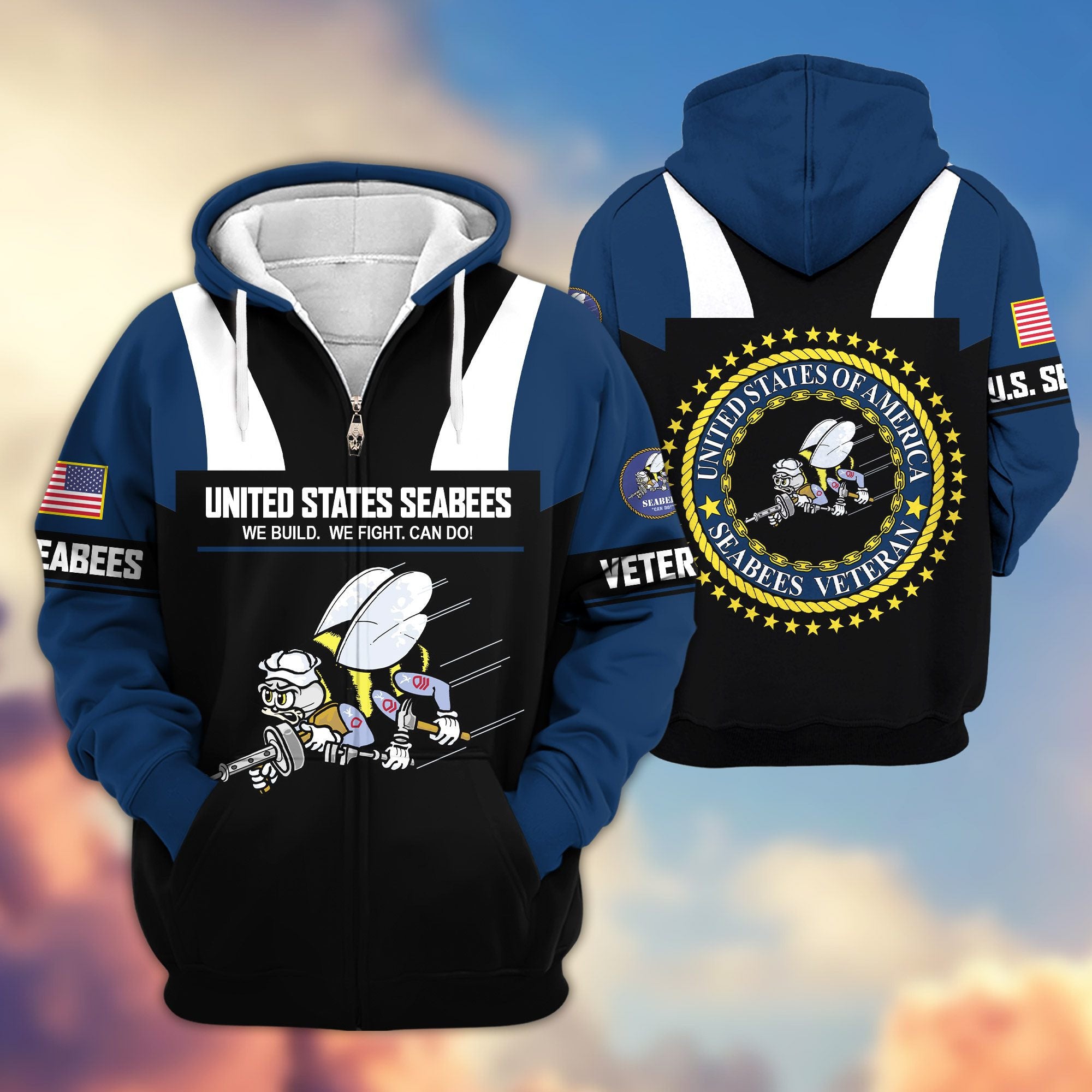 Premium US Veterans Zip Hoodie, Gifts For US Veterans, Gifts On Father's Day, Veterans Day.