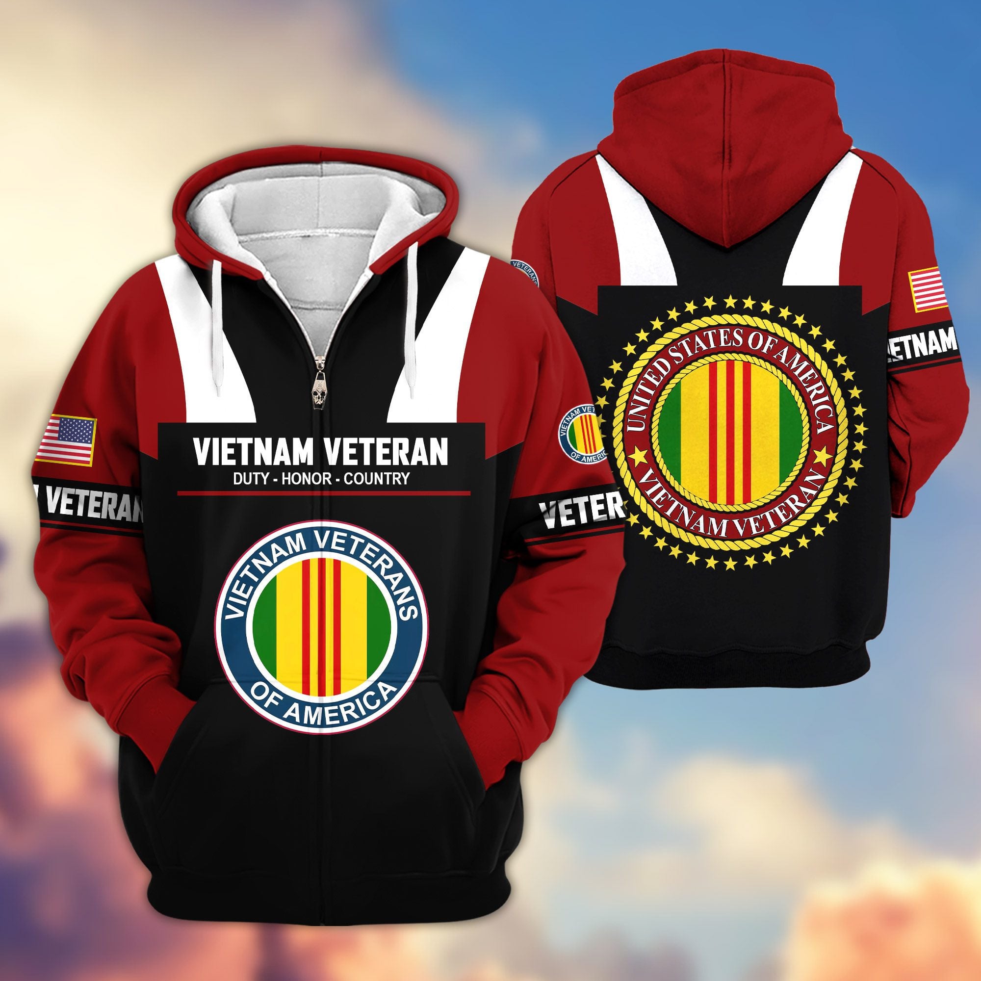 Premium US Veterans Zip Hoodie, Gifts For US Veterans, Gifts On Father's Day, Veterans Day.