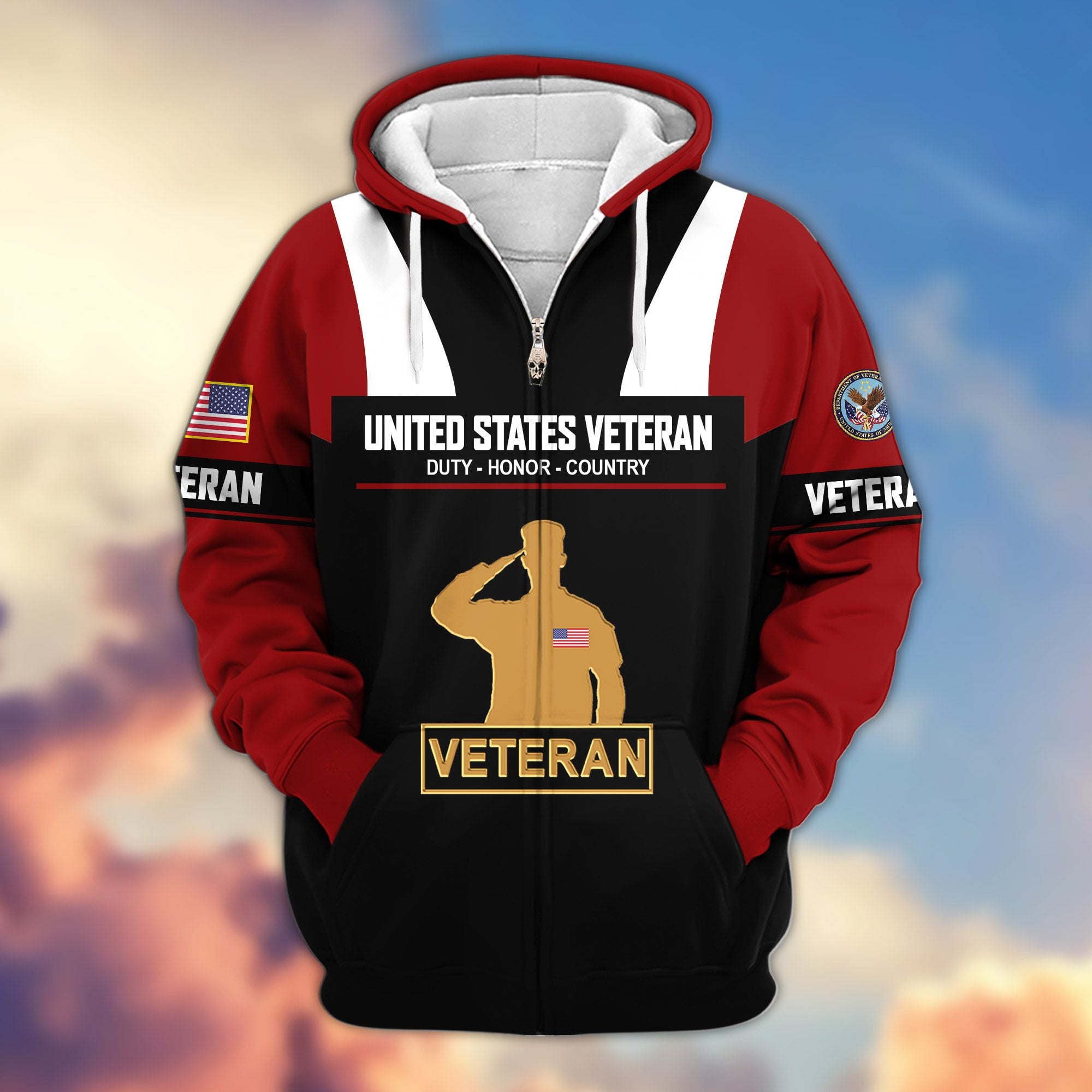 Premium US Veterans Zip Hoodie, Gifts For US Veterans, Gifts On Father's Day, Veterans Day.