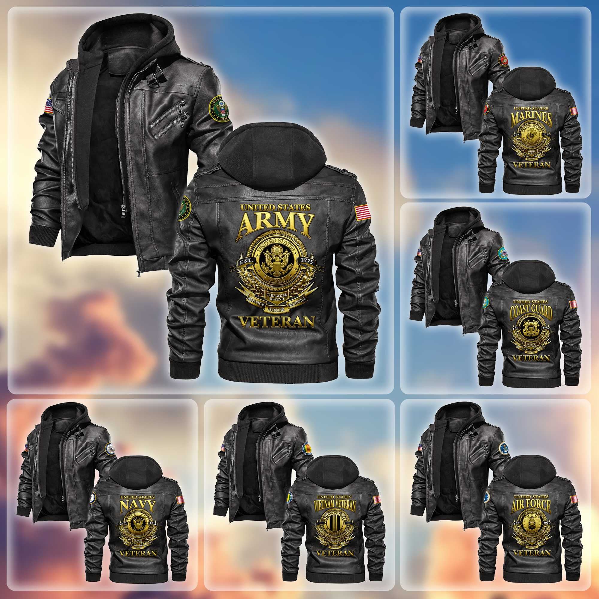 Premium US Veterans Leather Jacket, Gifts For US Veterans, Gifts For US Veterans, Gifts On Father's Day, Veterans Day