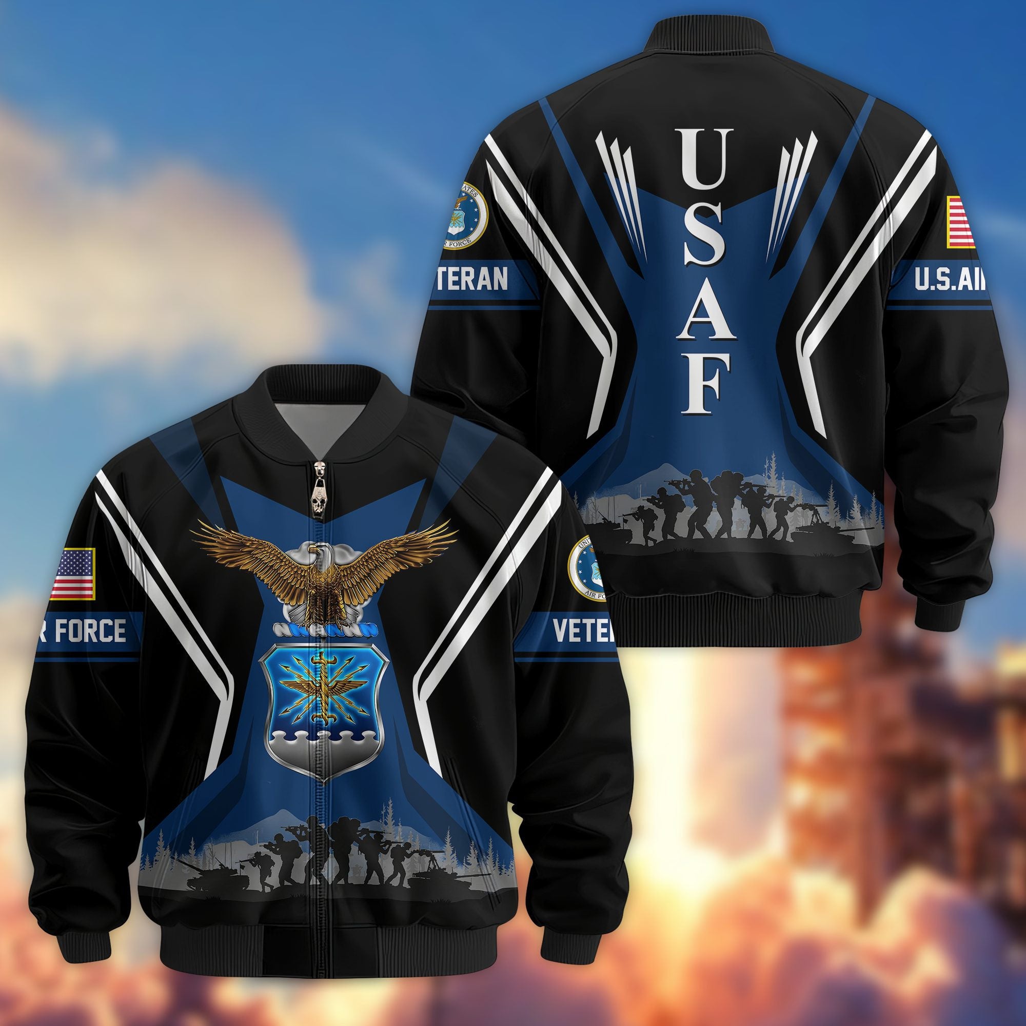 Premium US Veterans Bomber Jacket, Gifts For US Veterans, Gifts On Father's Day, Veterans Day.