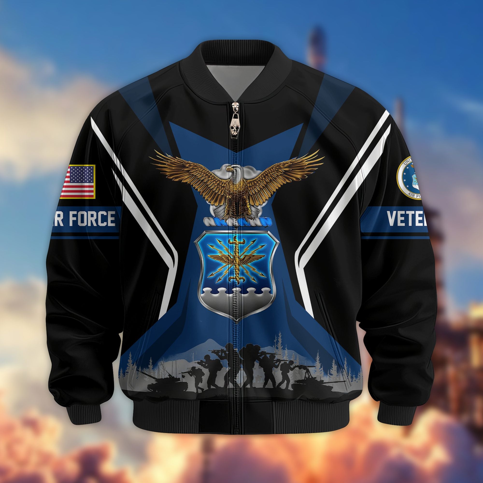 Premium US Veterans Bomber Jacket, Gifts For US Veterans, Gifts On Father's Day, Veterans Day.