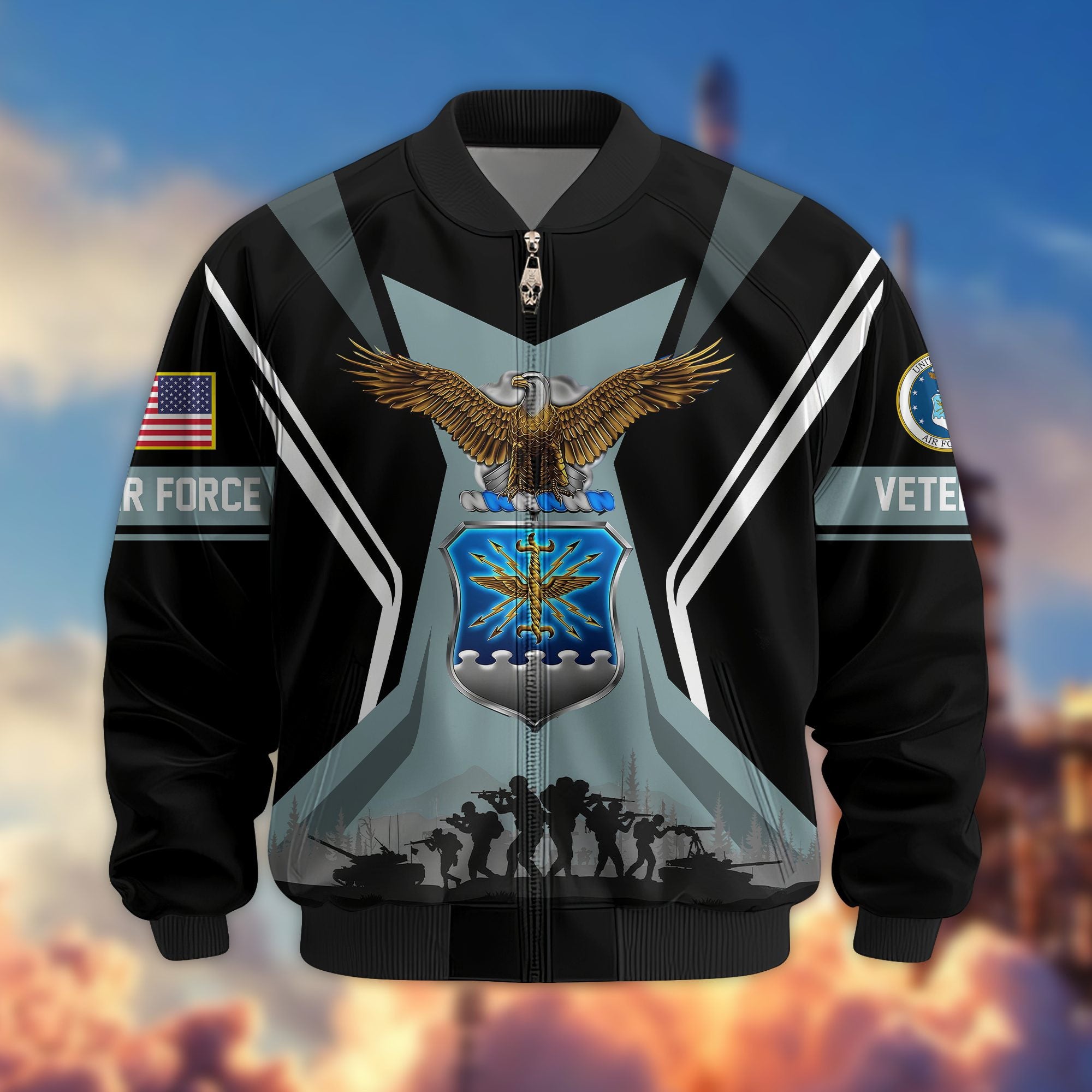 Premium US Veterans Bomber Jacket, Gifts For US Veterans, Gifts On Father's Day, Veterans Day.