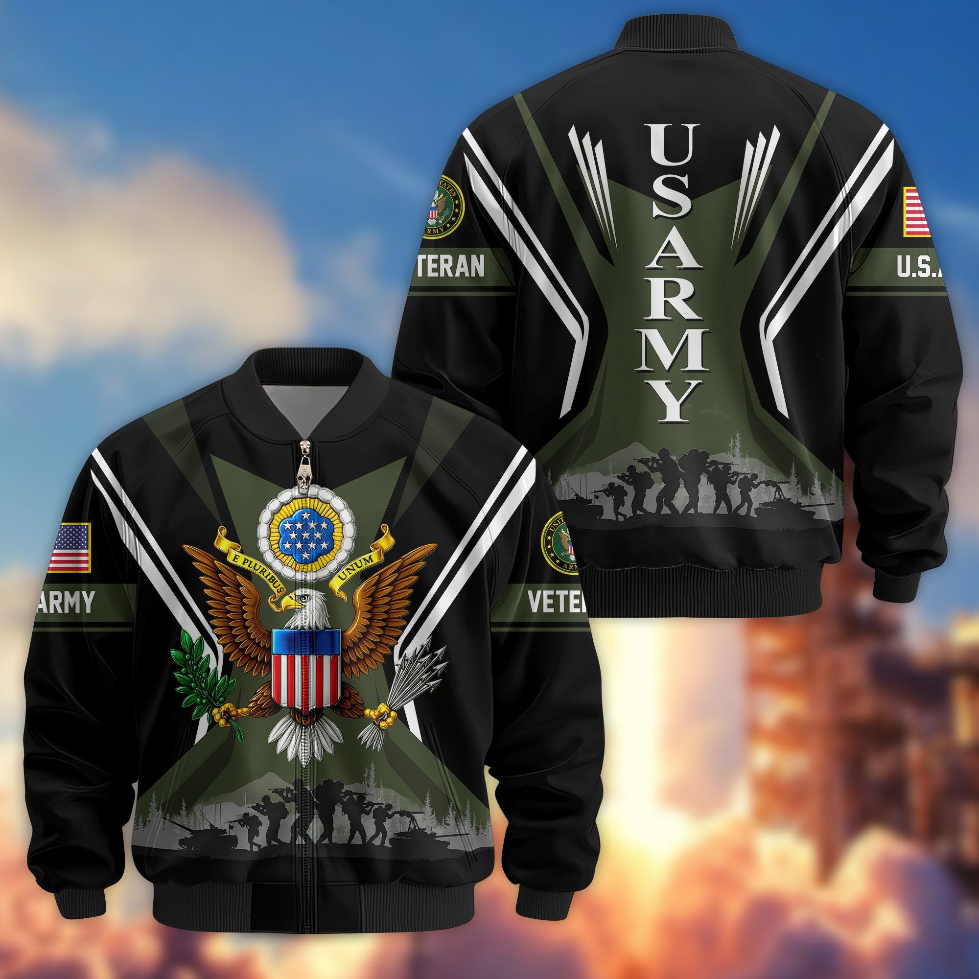 Premium US Veterans Bomber Jacket, Gifts For US Veterans, Gifts On Father's Day, Veterans Day.
