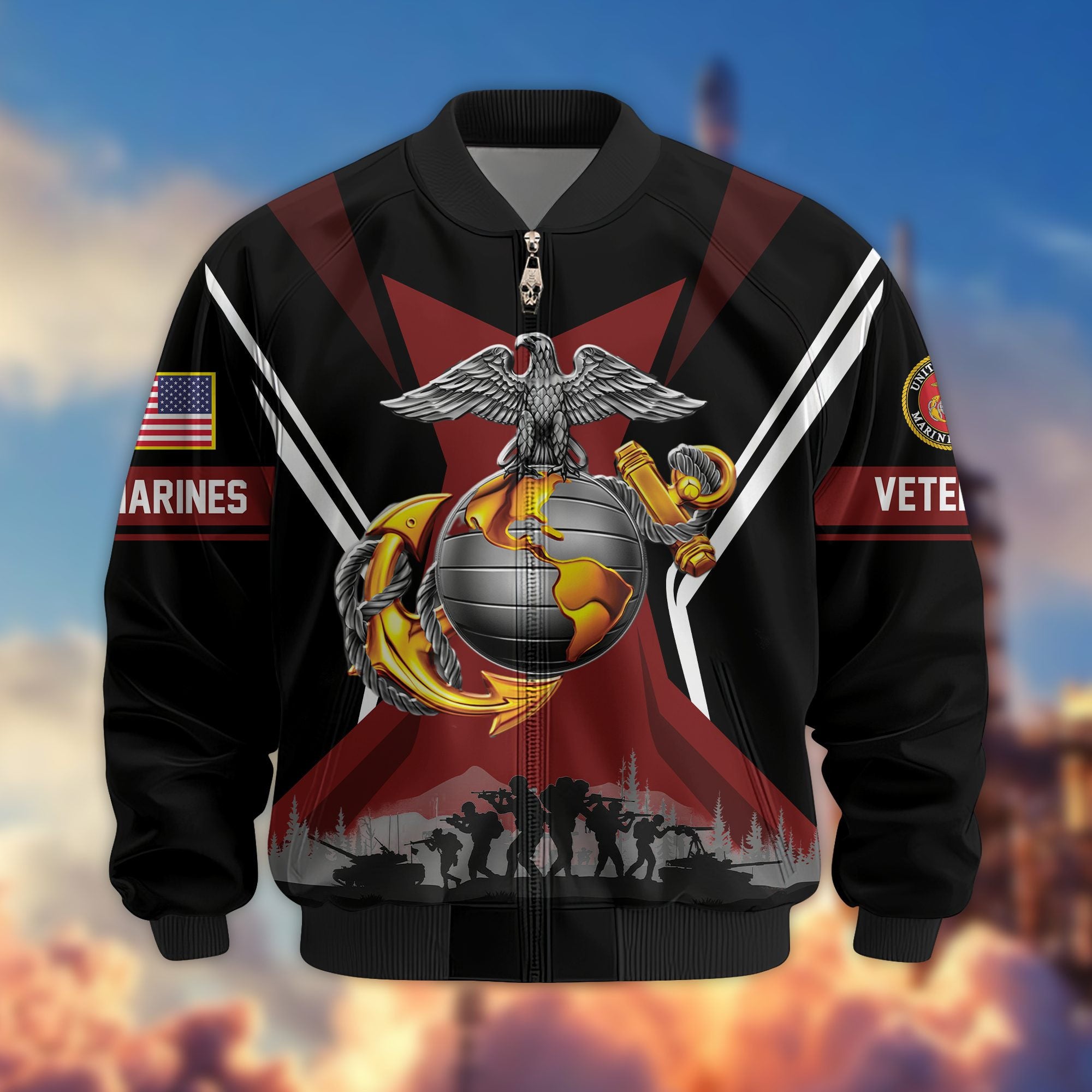 Premium US Veterans Bomber Jacket, Gifts For US Veterans, Gifts On Father's Day, Veterans Day.