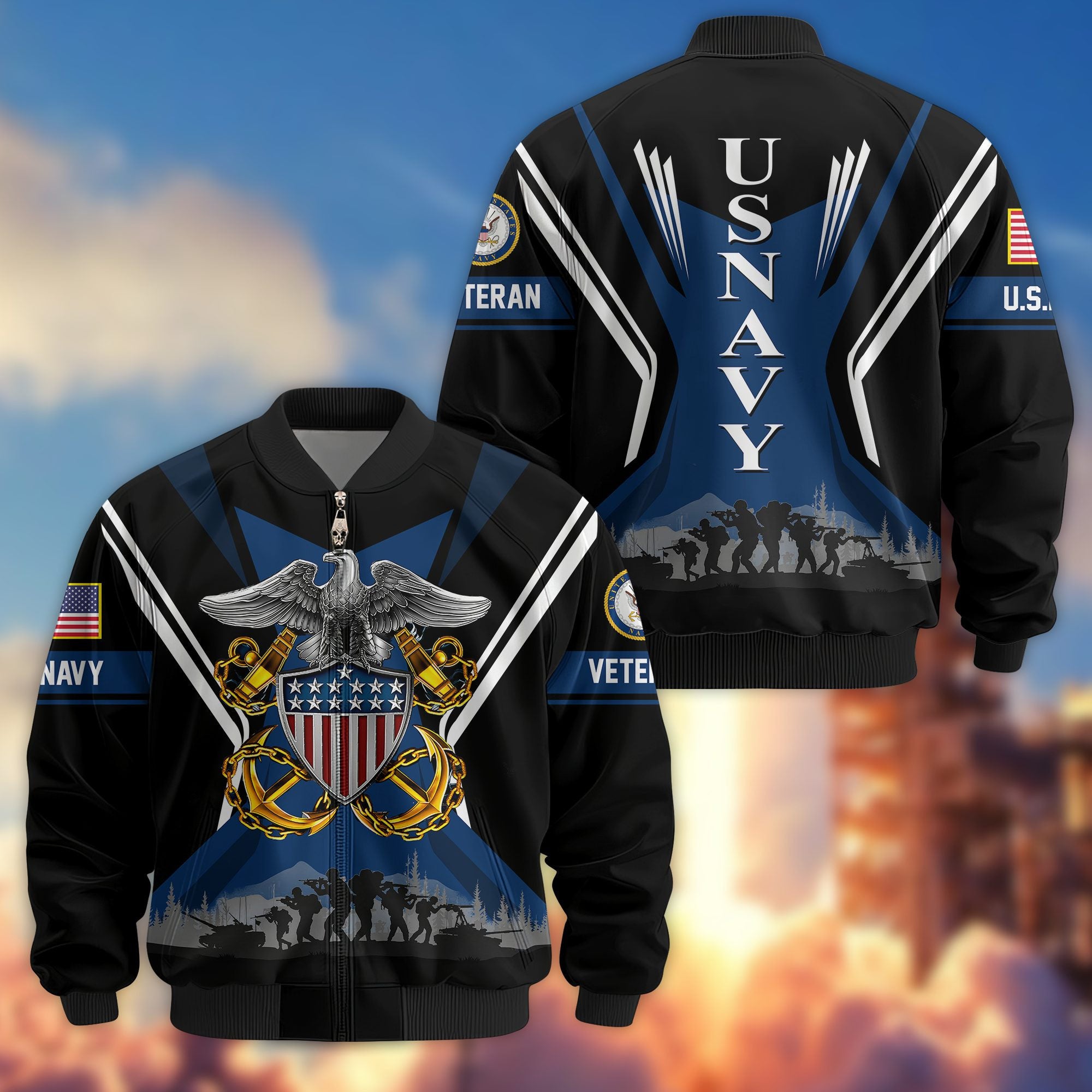 Premium US Veterans Bomber Jacket, Gifts For US Veterans, Gifts On Father's Day, Veterans Day.