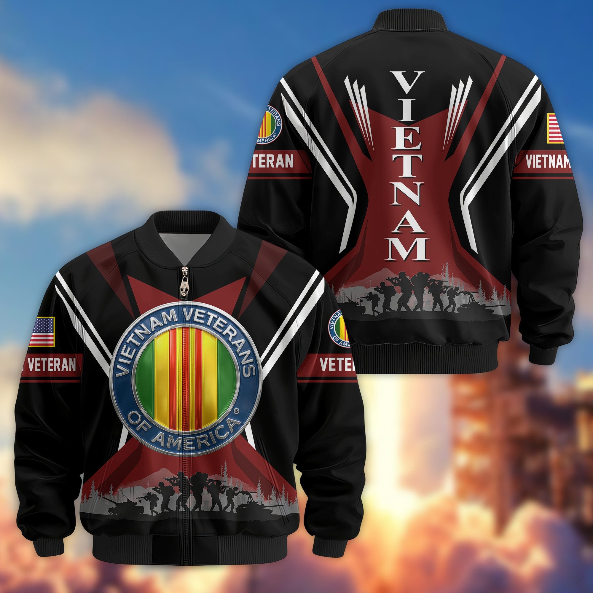 Premium US Veterans Bomber Jacket, Gifts For US Veterans, Gifts On Father's Day, Veterans Day.