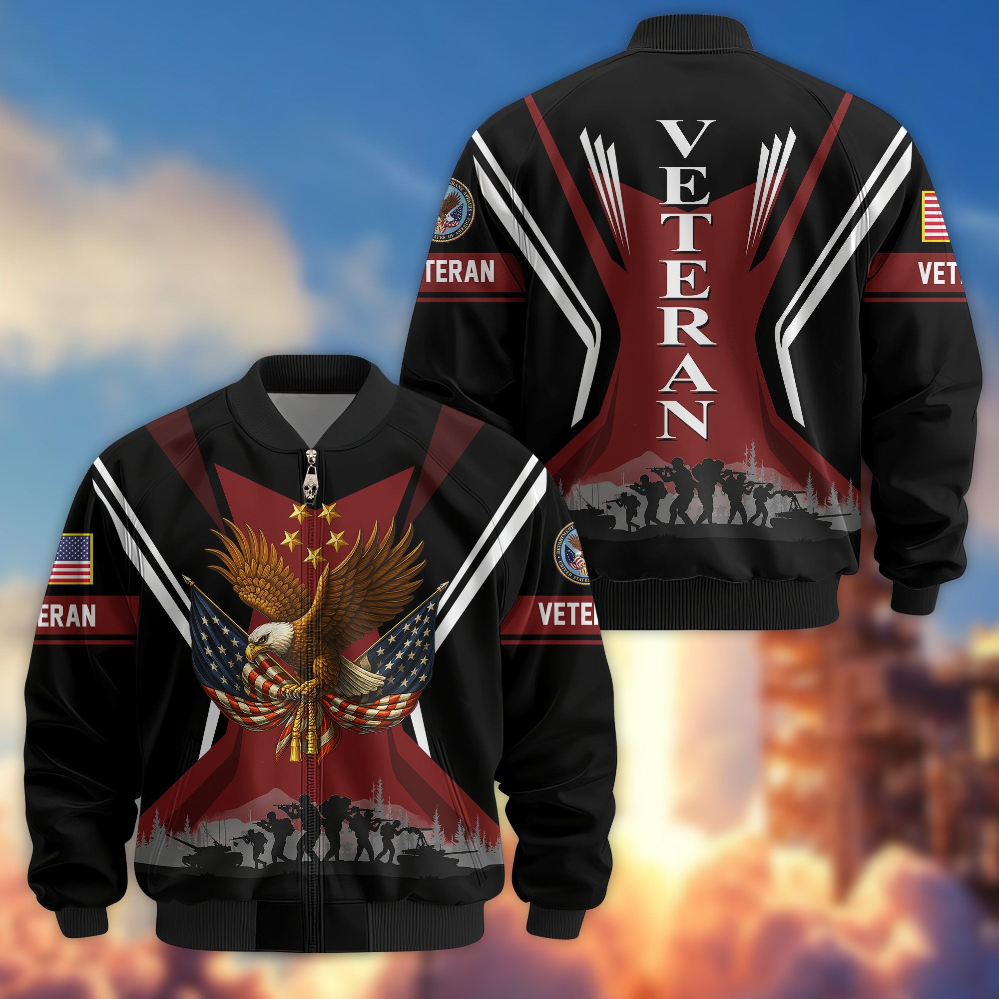 Premium US Veterans Bomber Jacket, Gifts For US Veterans, Gifts On Father's Day, Veterans Day.