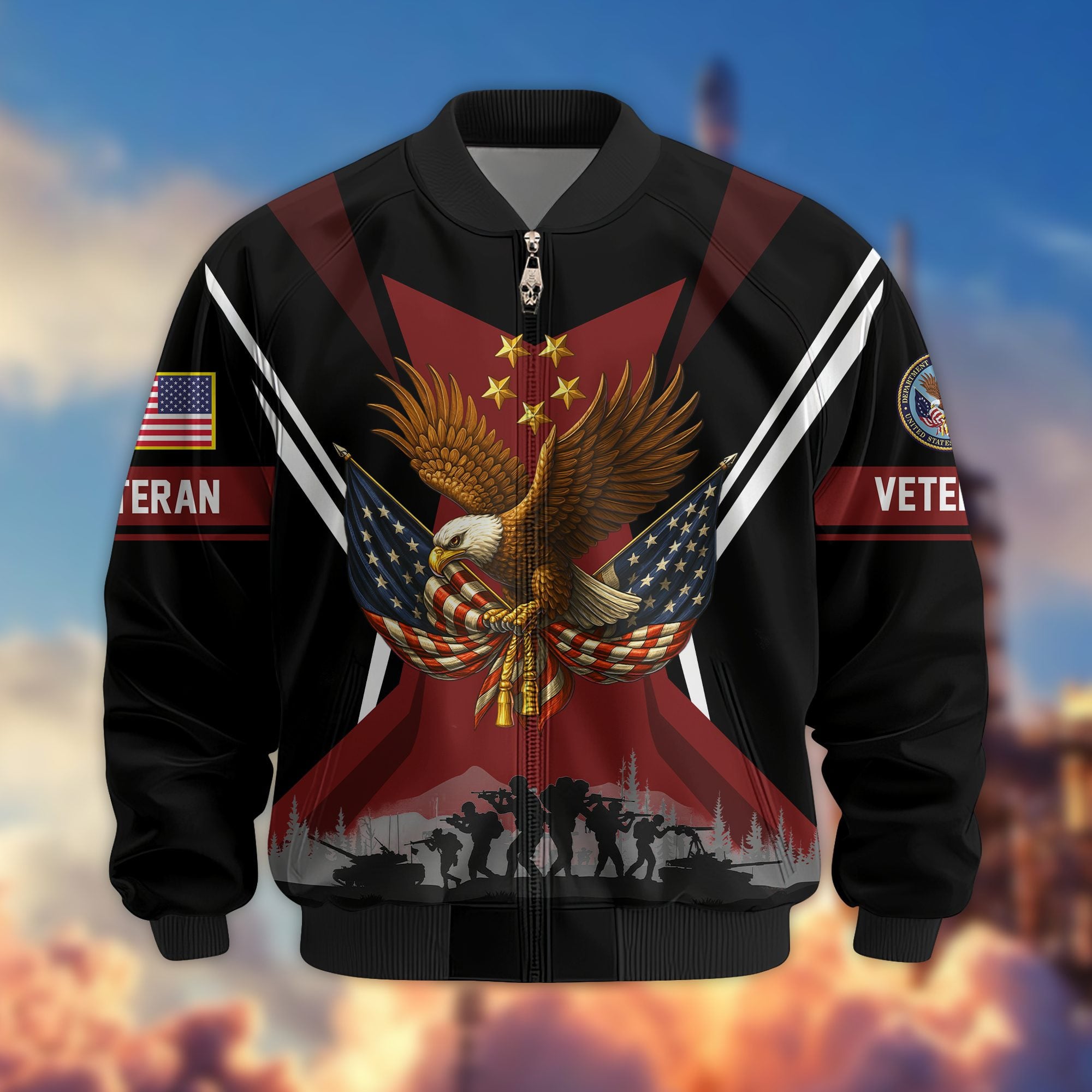 Premium US Veterans Bomber Jacket, Gifts For US Veterans, Gifts On Father's Day, Veterans Day.
