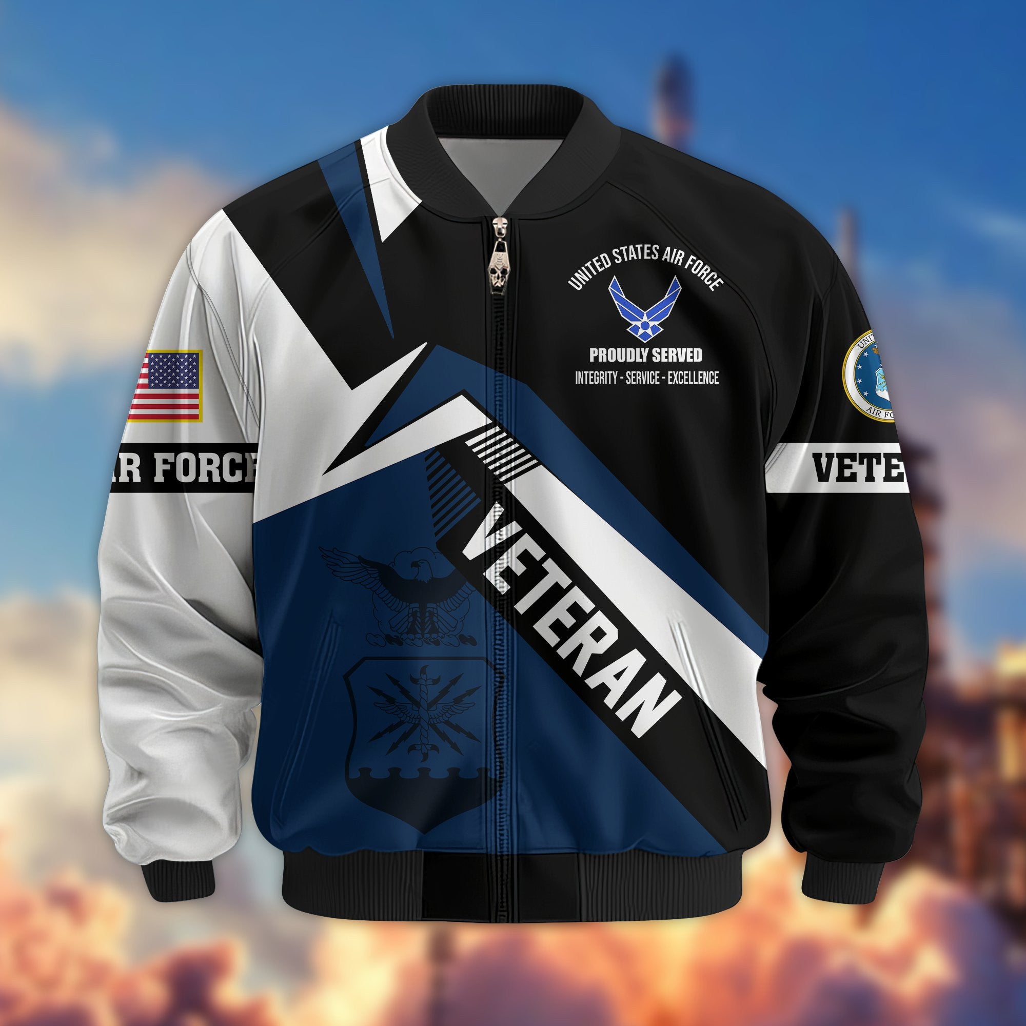 Premium US Veterans Bomber Jacket, Gifts For US Veterans, Gifts On Father's Day, Veterans Day.