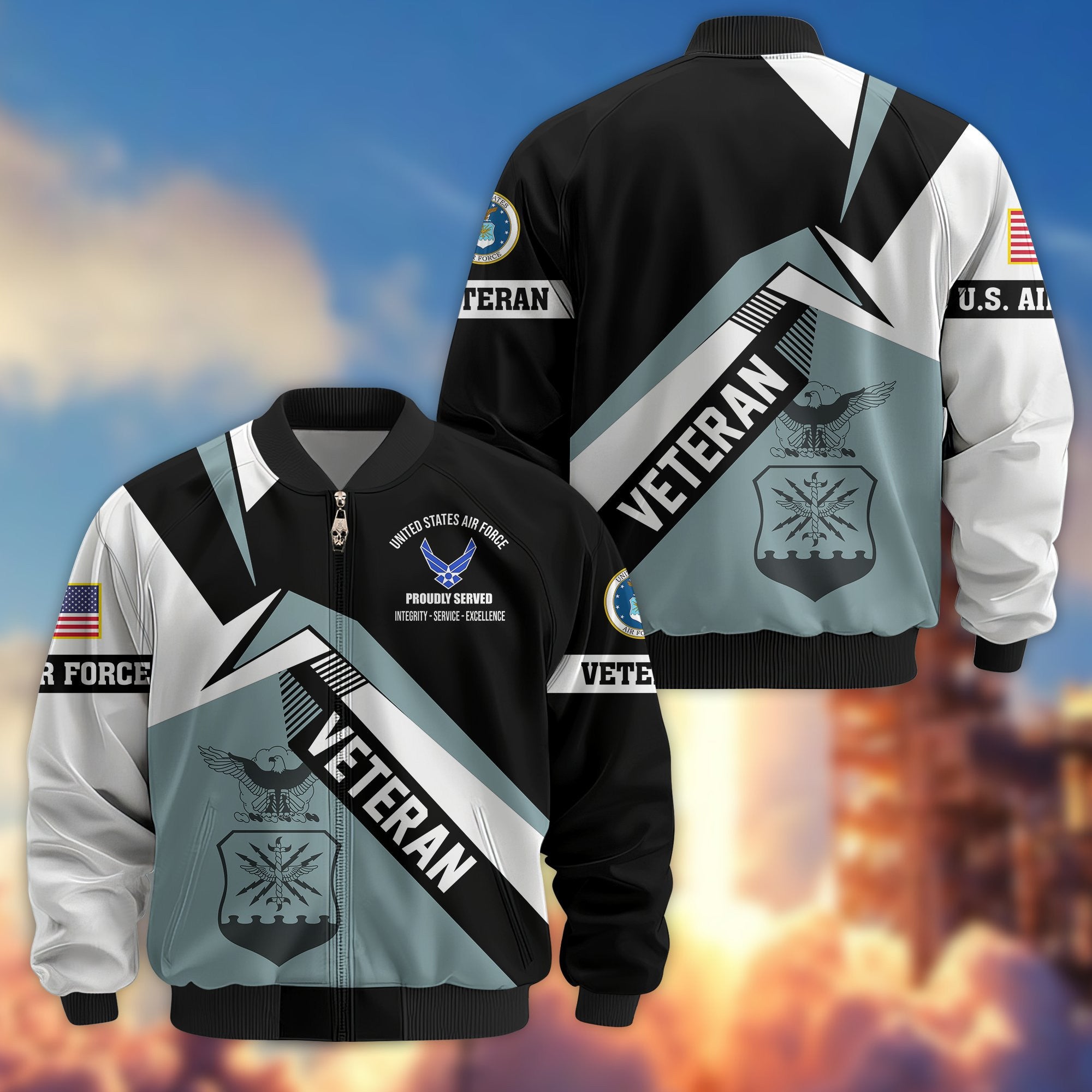 Premium US Veterans Bomber Jacket, Gifts For US Veterans, Gifts On Father's Day, Veterans Day.