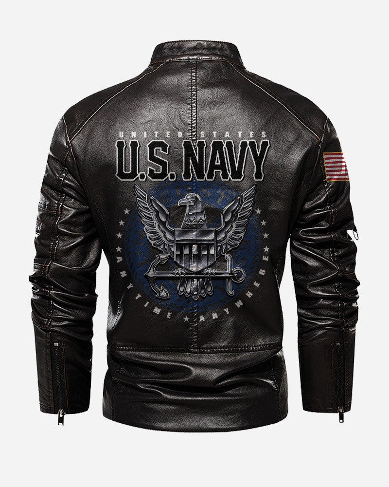 Premium Personalized US Navy Veteran Leather Jacket, Gifts For Navy Veteran, Gifts On Father's Day, Veterans Day.