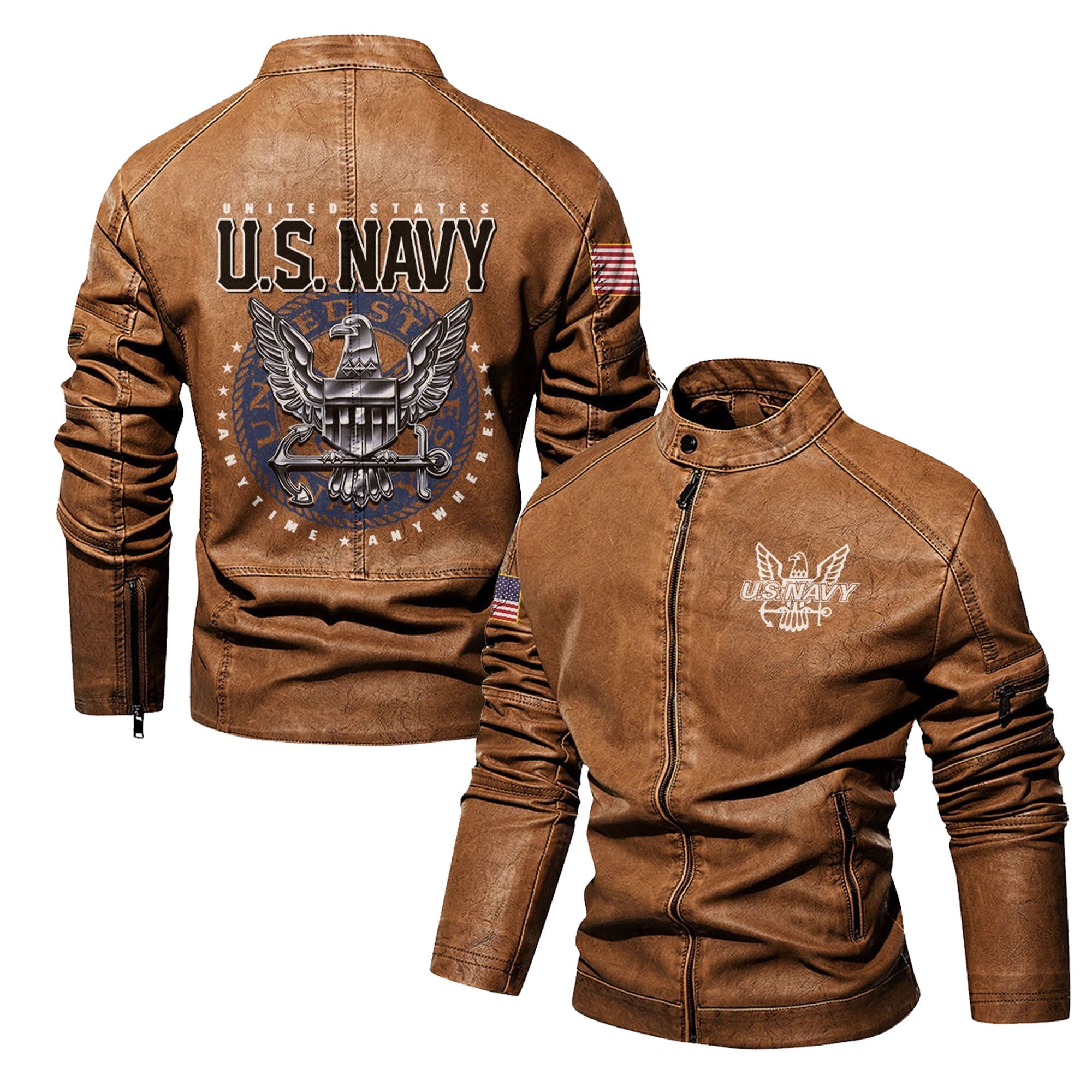 Premium Personalized US Navy Veteran Leather Jacket, Gifts For Navy Veteran, Gifts On Father's Day, Veterans Day.