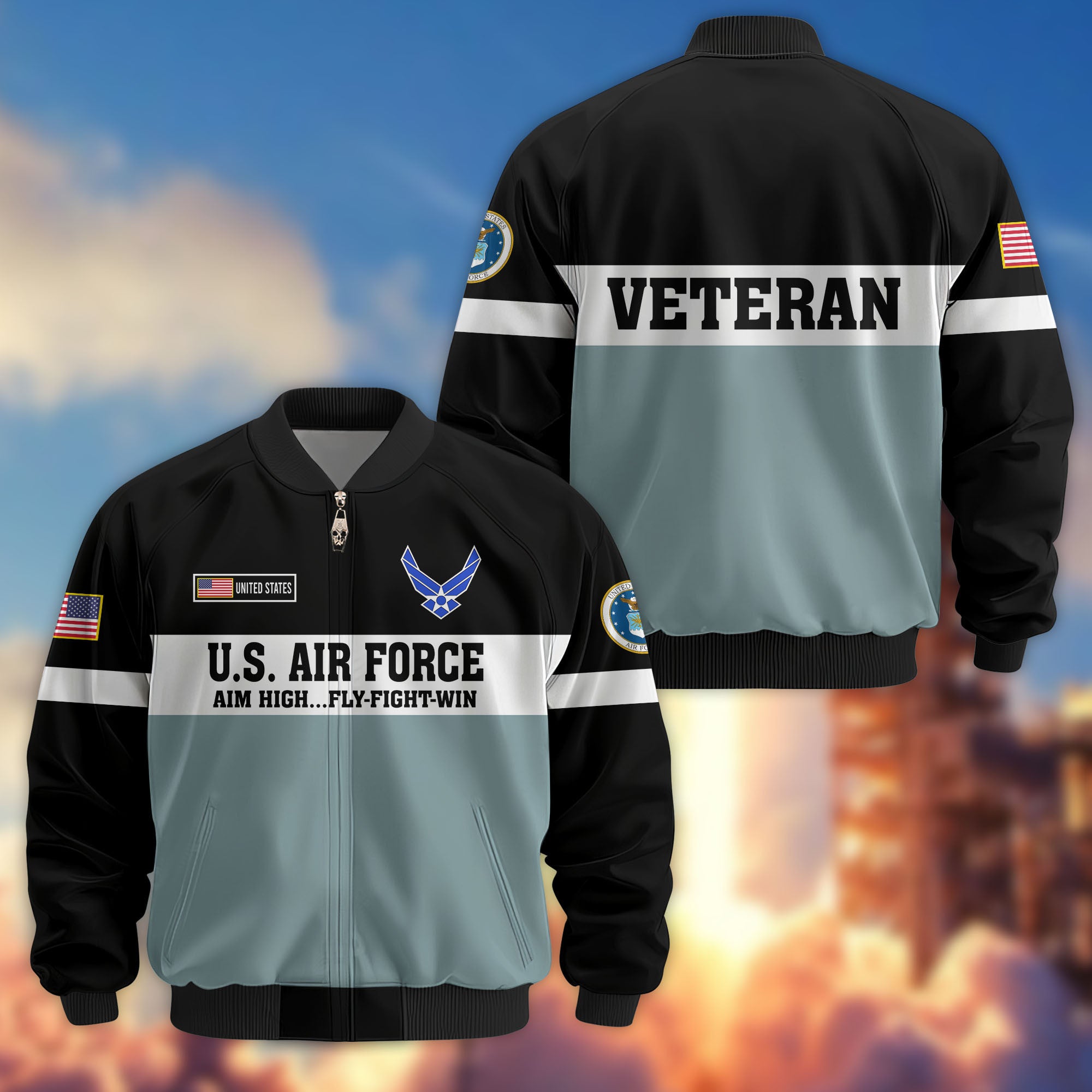Premium US Veterans Bomber Jacket, Gifts For US Veterans, Gifts On Father's Day, Veterans Day.
