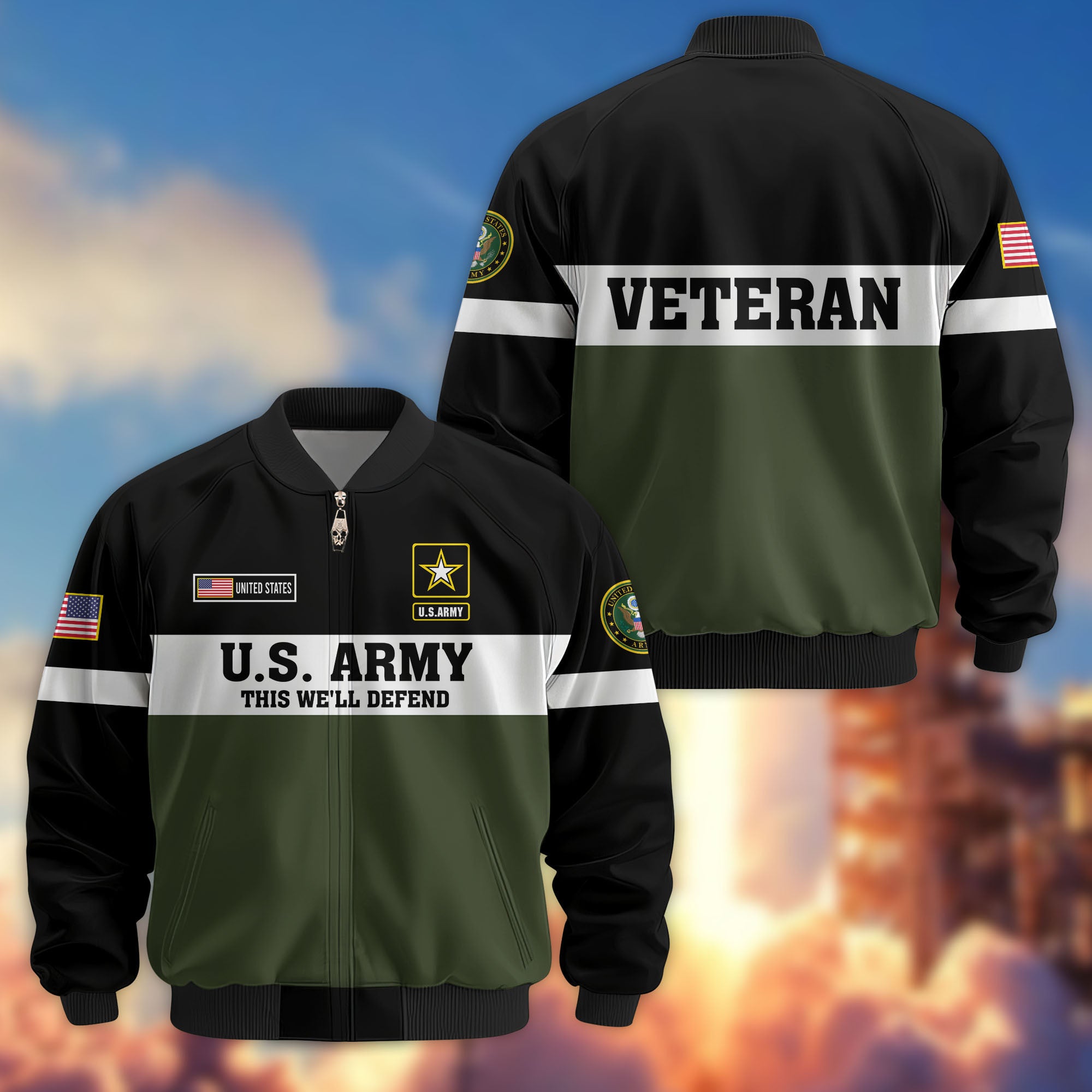 Premium US Veterans Bomber Jacket, Gifts For US Veterans, Gifts On Father's Day, Veterans Day.