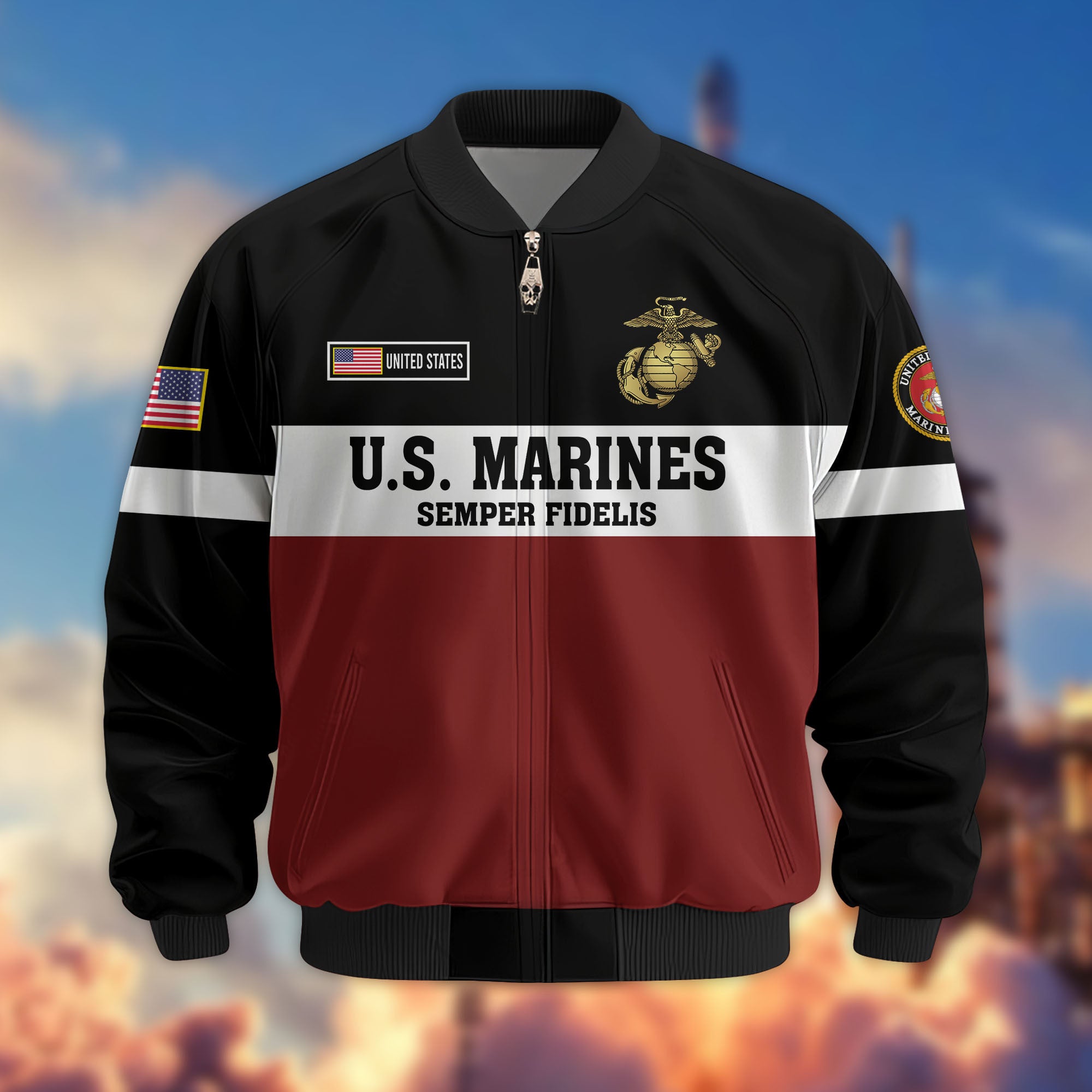 Premium US Veterans Bomber Jacket, Gifts For US Veterans, Gifts On Father's Day, Veterans Day.