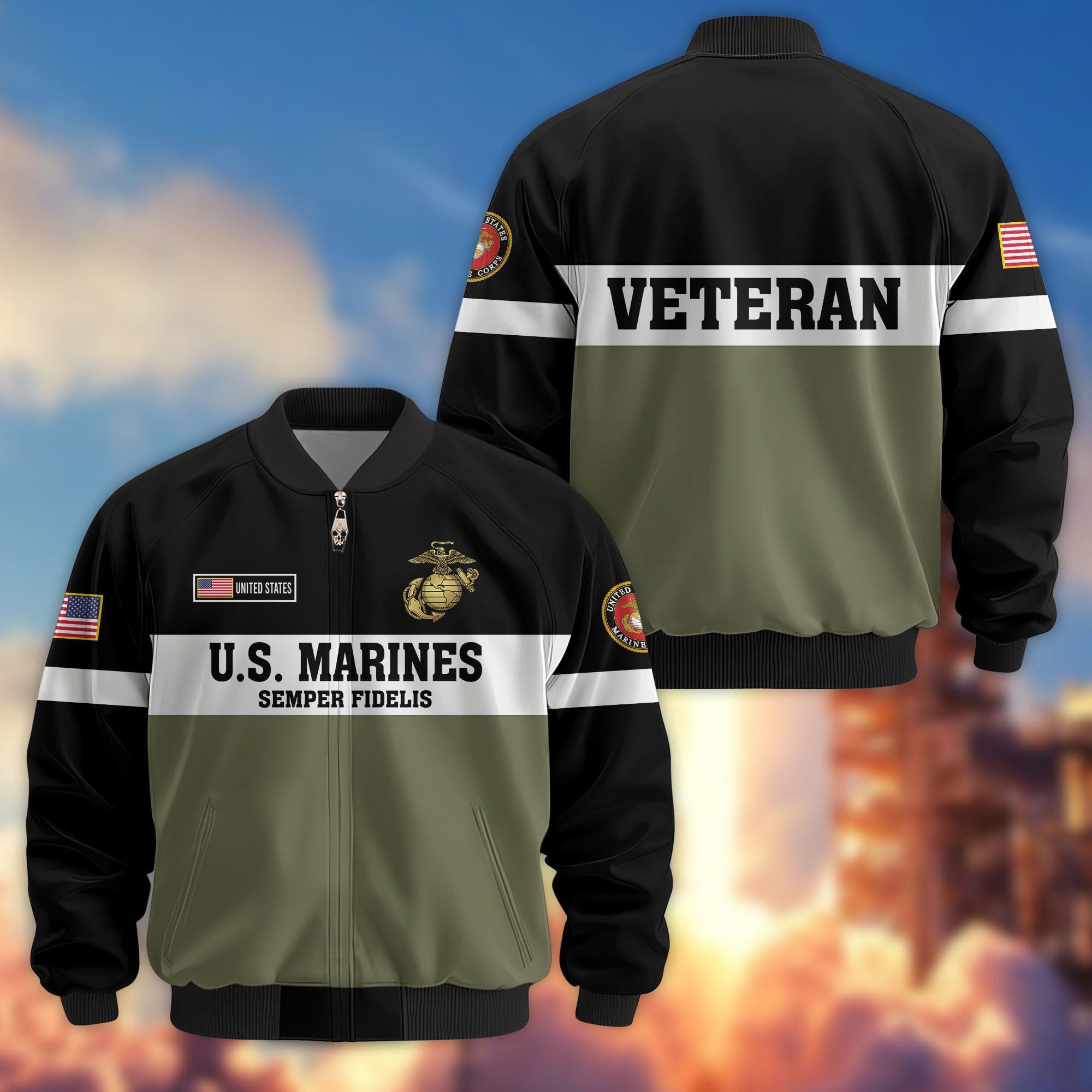 Premium US Veterans Bomber Jacket, Gifts For US Veterans, Gifts On Father's Day, Veterans Day.