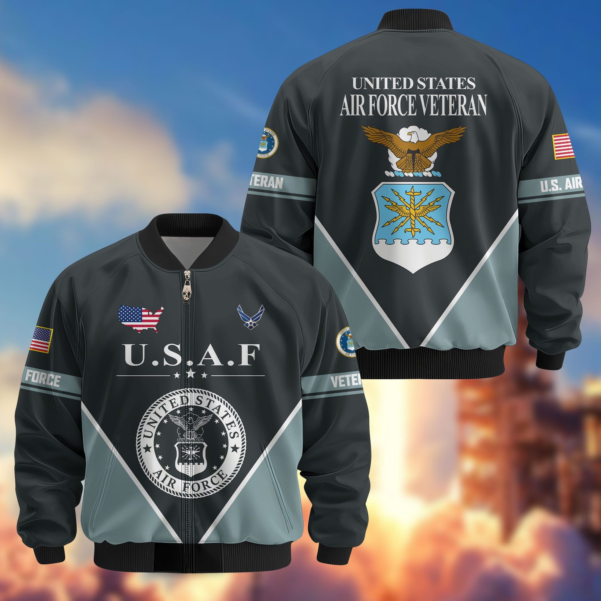 Premium US Veterans Bomber Jacket, Gifts For US Veterans, Gifts On Father's Day, Veterans Day.