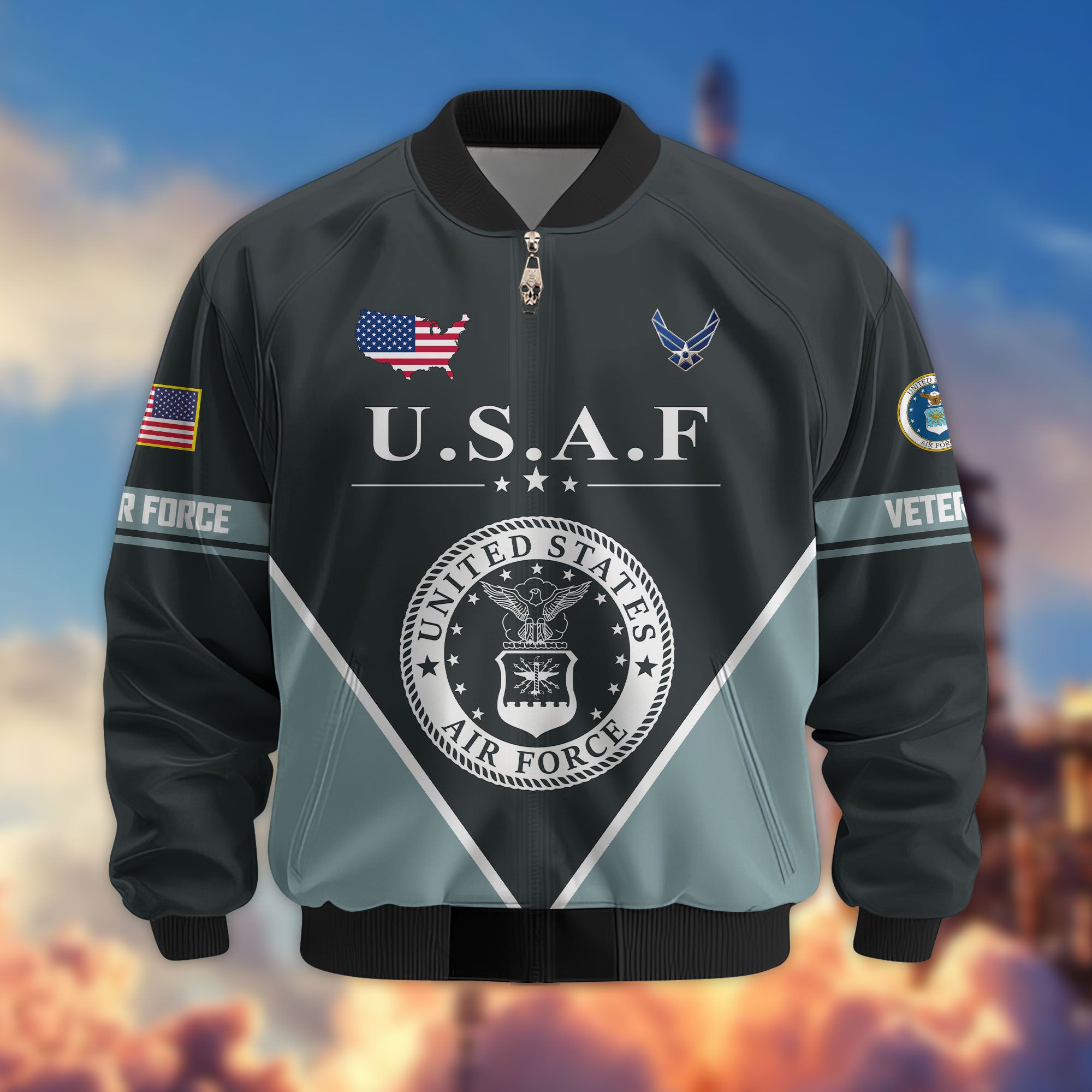 Premium US Veterans Bomber Jacket, Gifts For US Veterans, Gifts On Father's Day, Veterans Day.
