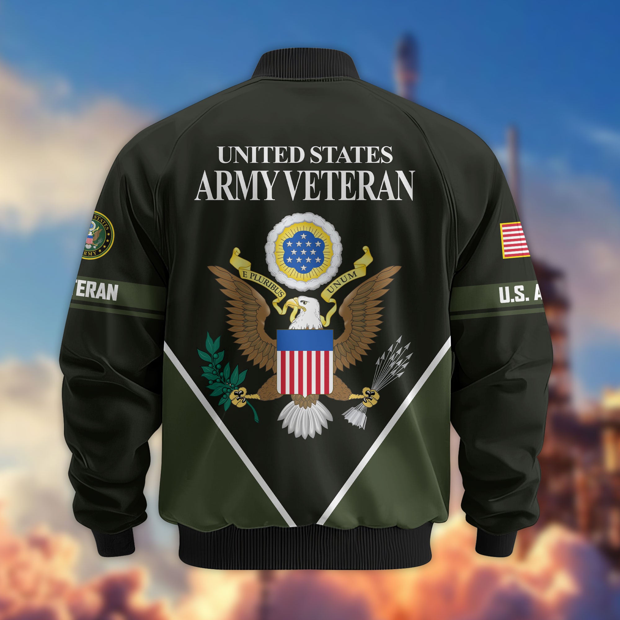Premium US Veterans Bomber Jacket, Gifts For US Veterans, Gifts On Father's Day, Veterans Day.