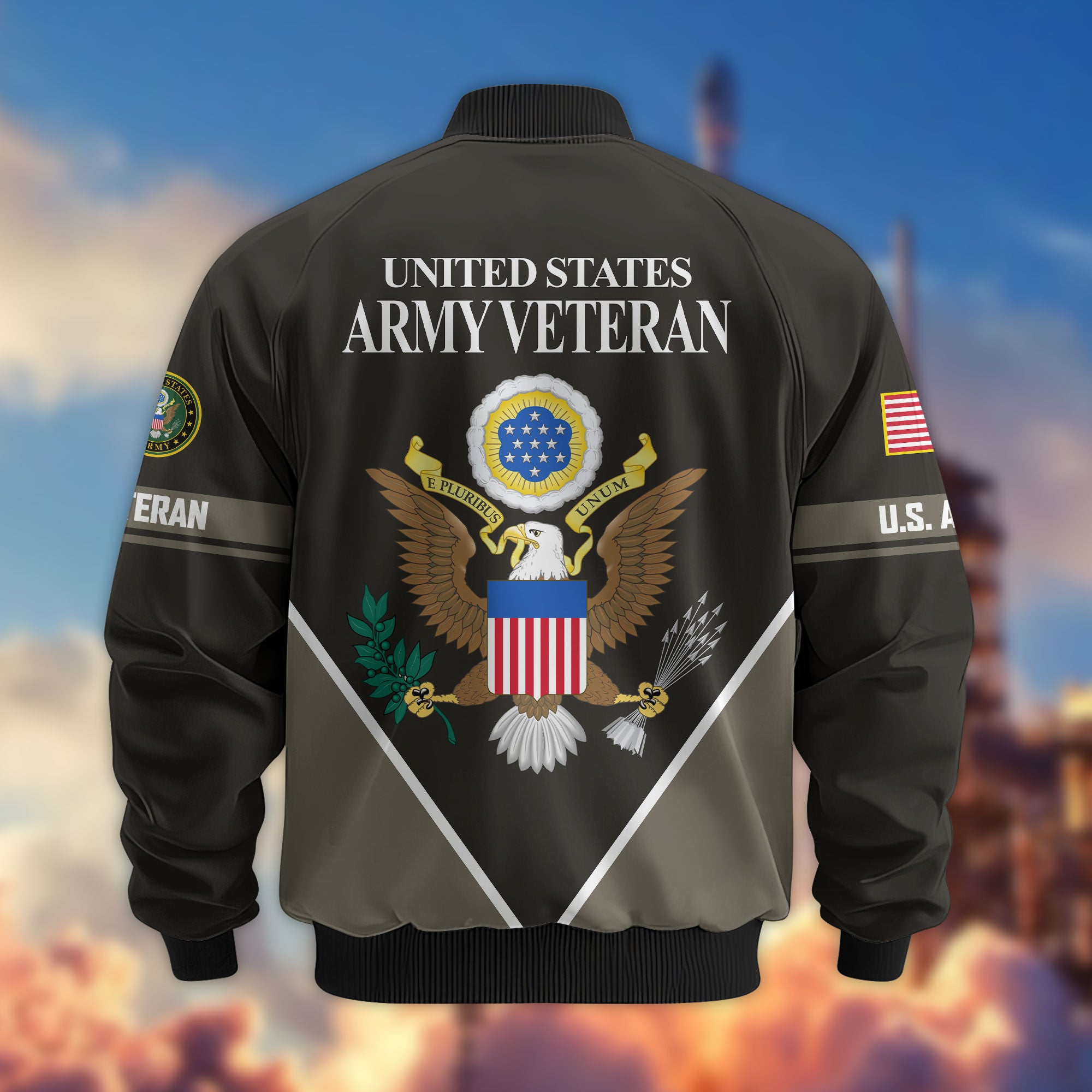 Premium US Veterans Bomber Jacket, Gifts For US Veterans, Gifts On Father's Day, Veterans Day.