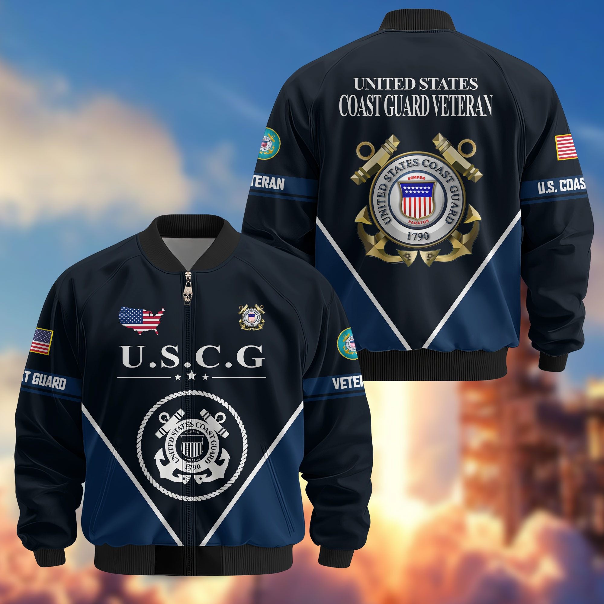 Premium US Veterans Bomber Jacket, Gifts For US Veterans, Gifts On Father's Day, Veterans Day.