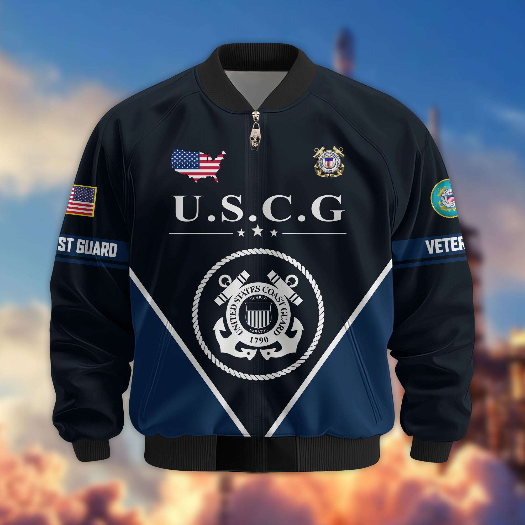 Premium US Veterans Bomber Jacket, Gifts For US Veterans, Gifts On Father's Day, Veterans Day.