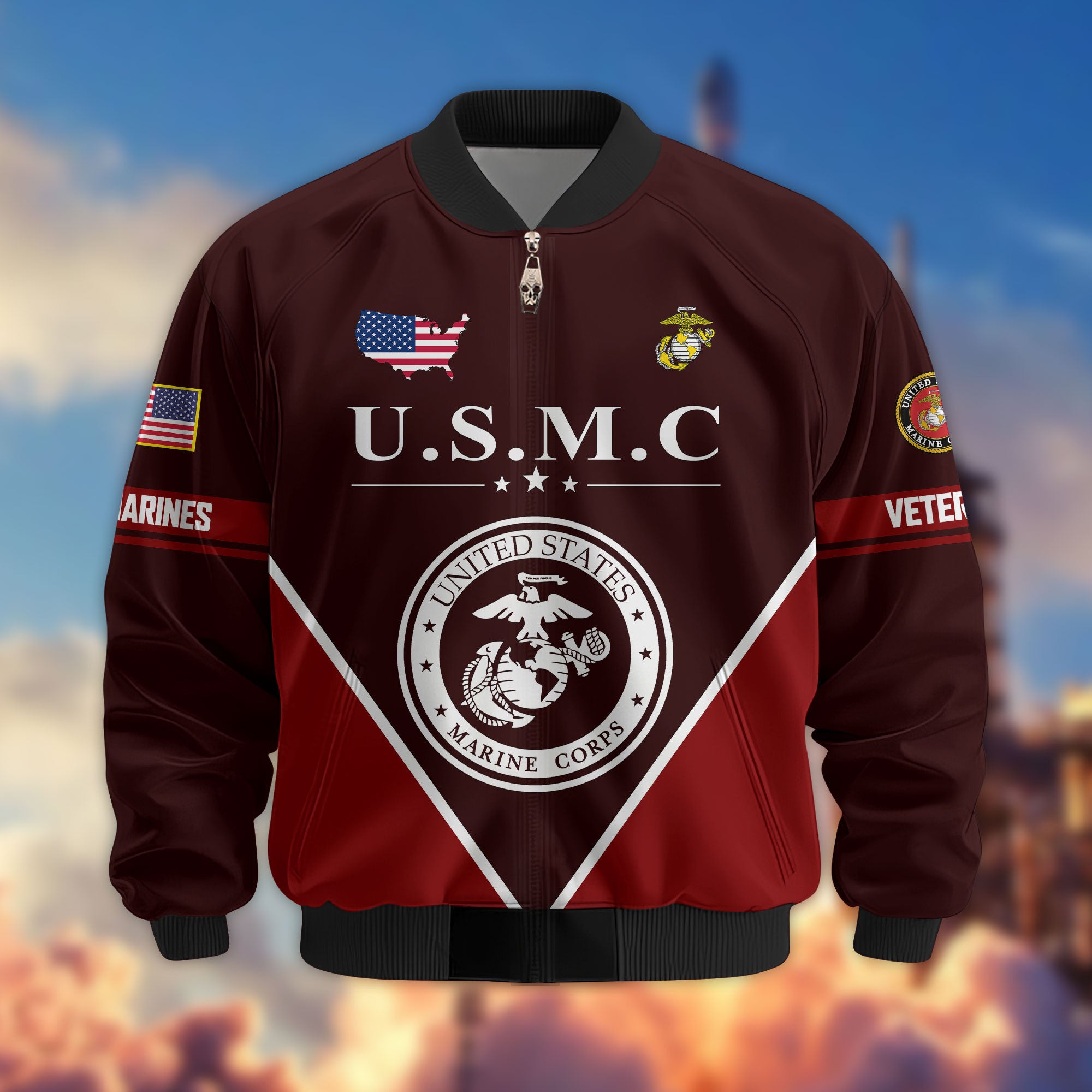 Premium US Veterans Bomber Jacket, Gifts For US Veterans, Gifts On Father's Day, Veterans Day.