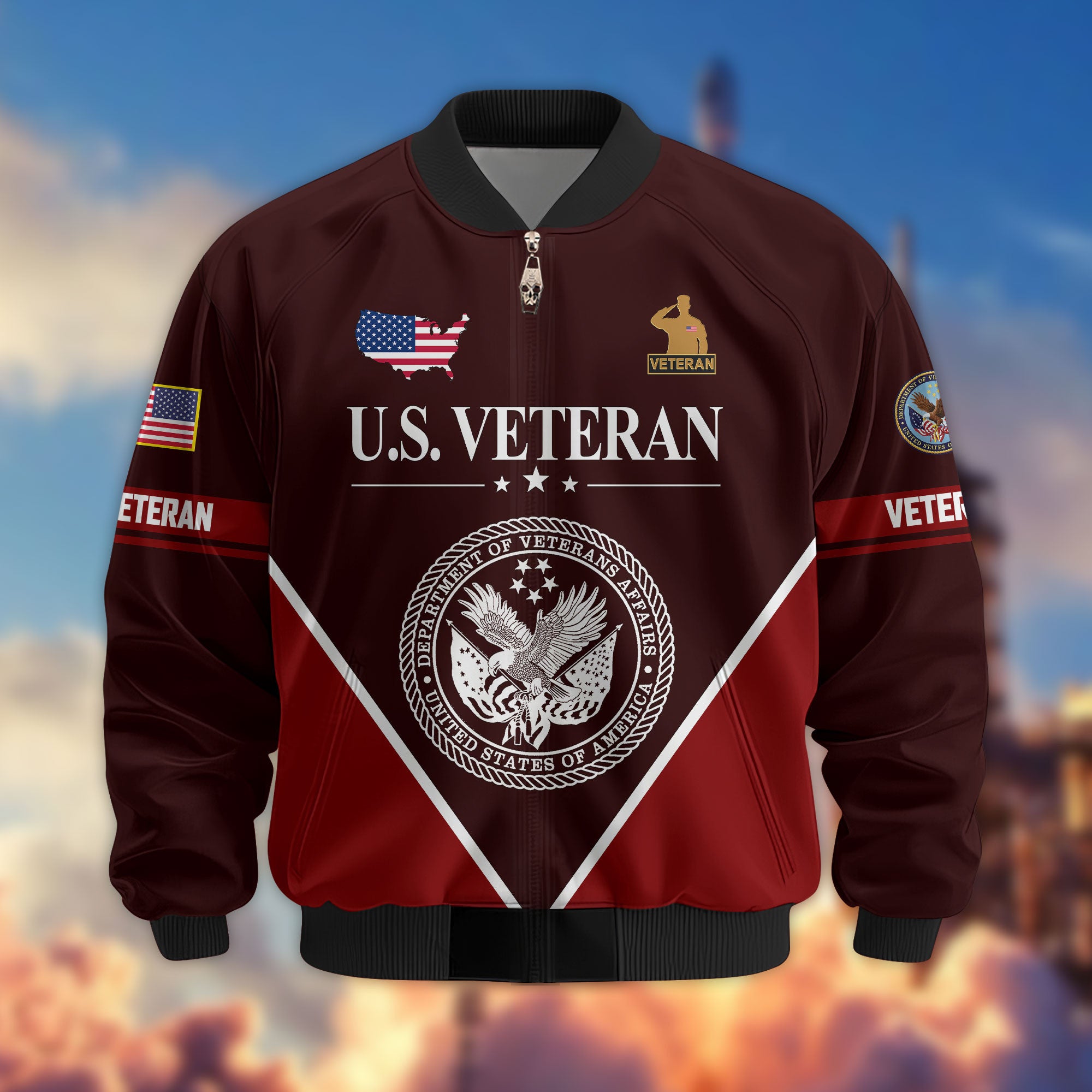 Premium US Veterans Bomber Jacket, Gifts For US Veterans, Gifts On Father's Day, Veterans Day.