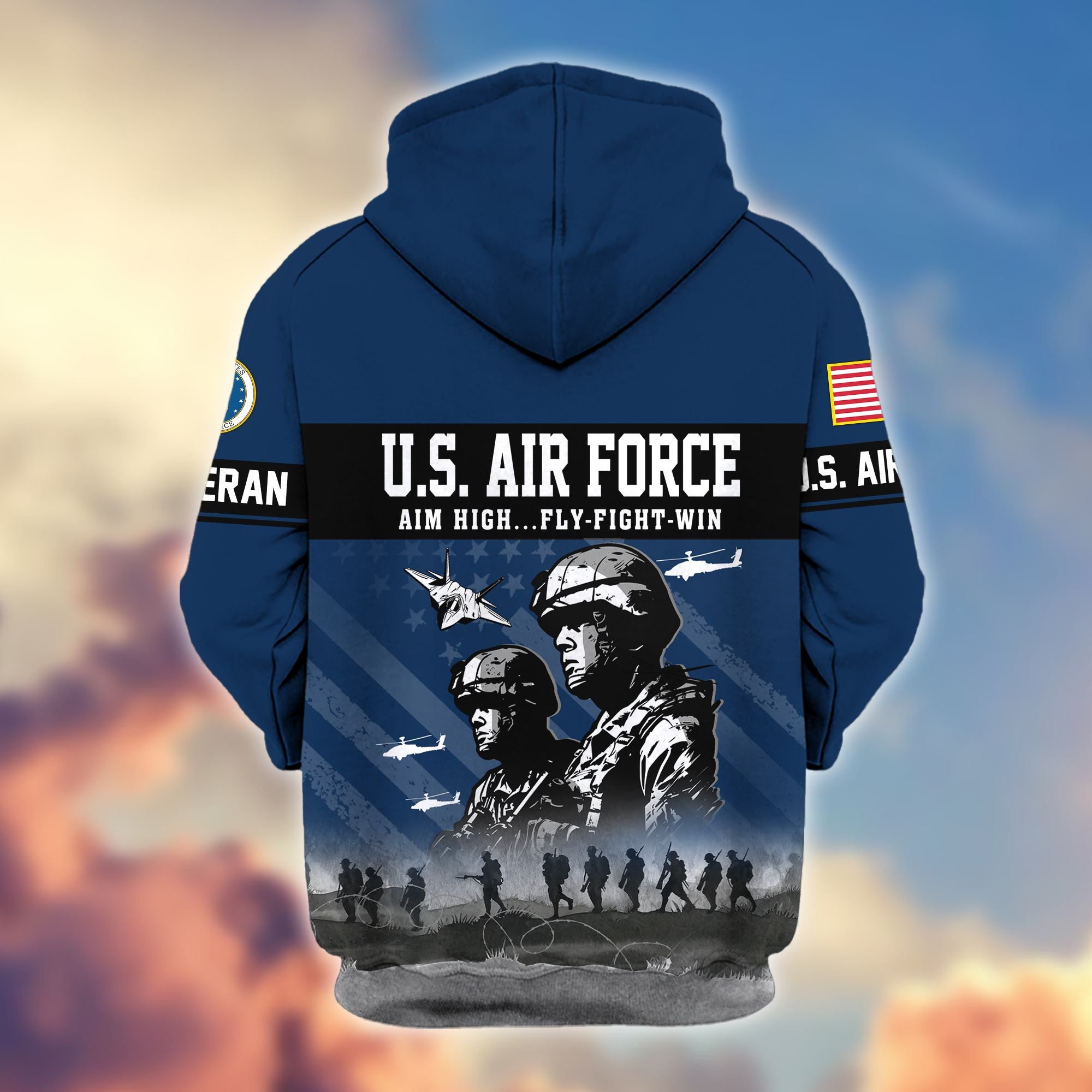 Premium US Veterans Zip Hoodie, Gifts For US Veterans, Gifts On Father's Day, Veterans Day.
