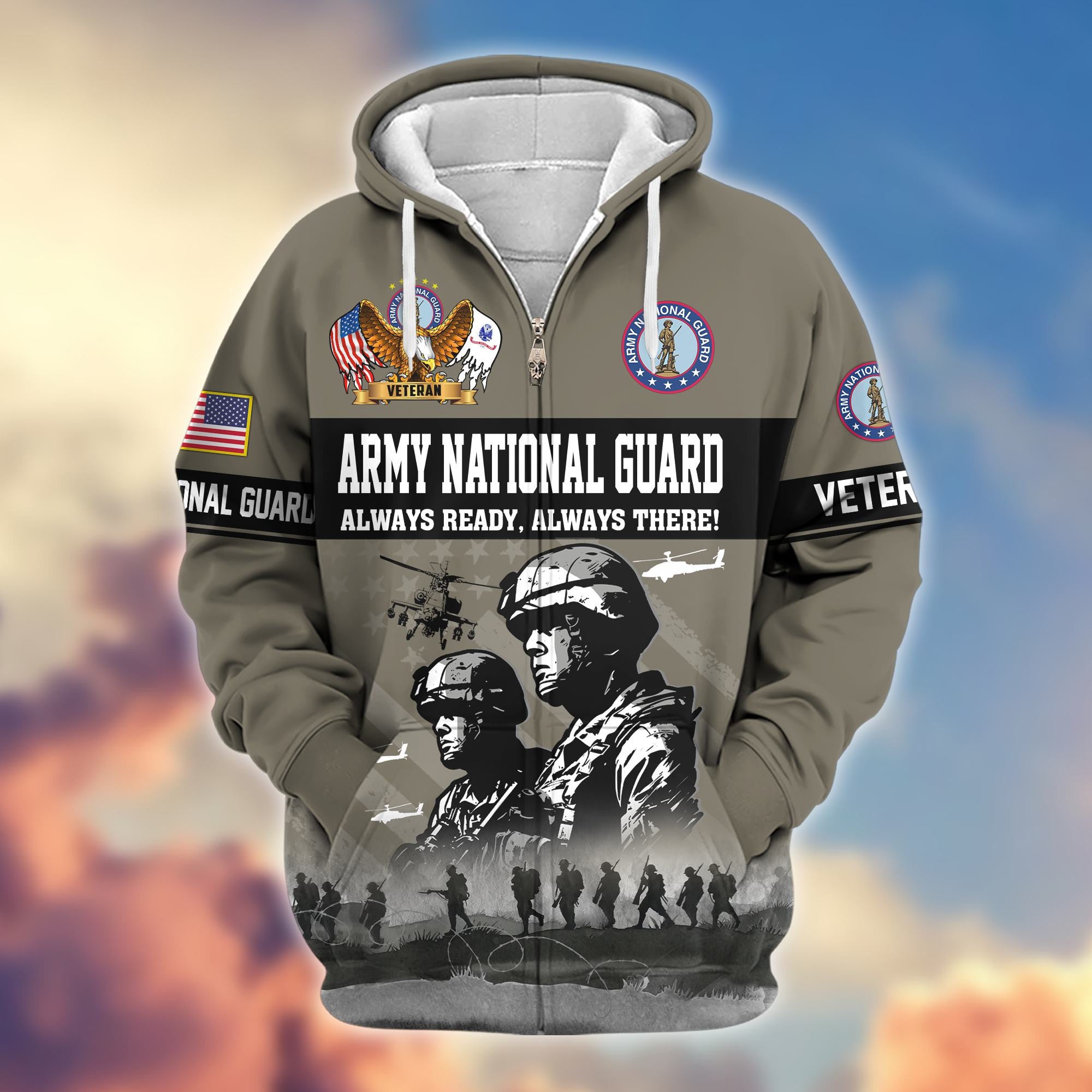 Premium US Veterans Zip Hoodie, Gifts For US Veterans, Gifts On Father's Day, Veterans Day.