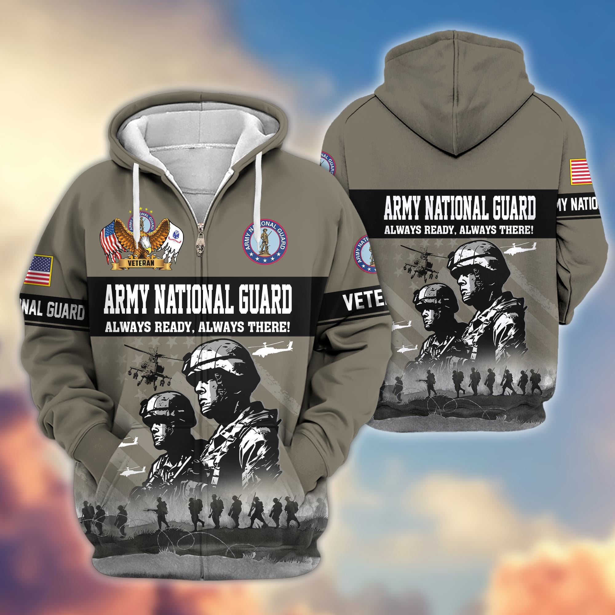 Premium US Veterans Zip Hoodie, Gifts For US Veterans, Gifts On Father's Day, Veterans Day.