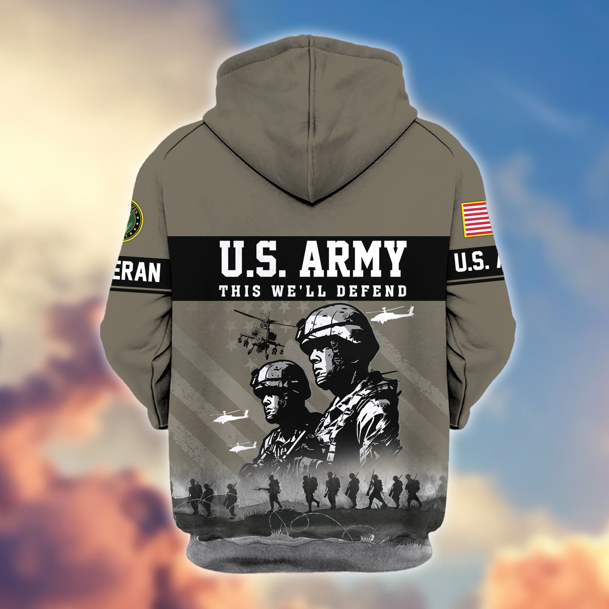Premium US Veterans Zip Hoodie, Gifts For US Veterans, Gifts On Father's Day, Veterans Day.