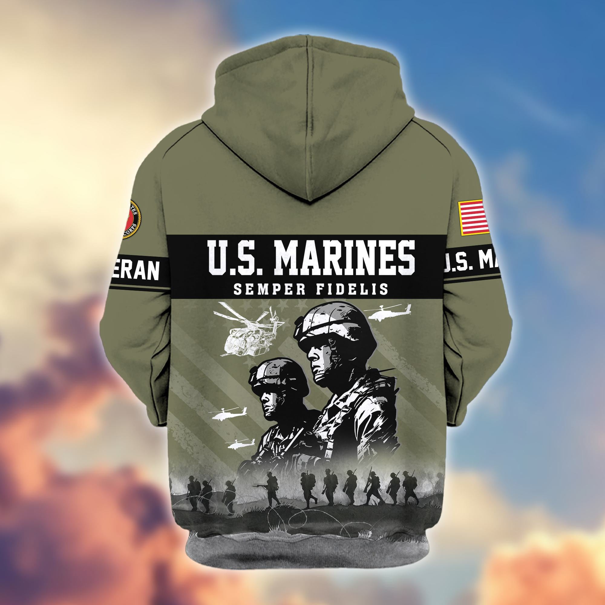 Premium US Veterans Zip Hoodie, Gifts For US Veterans, Gifts On Father's Day, Veterans Day.