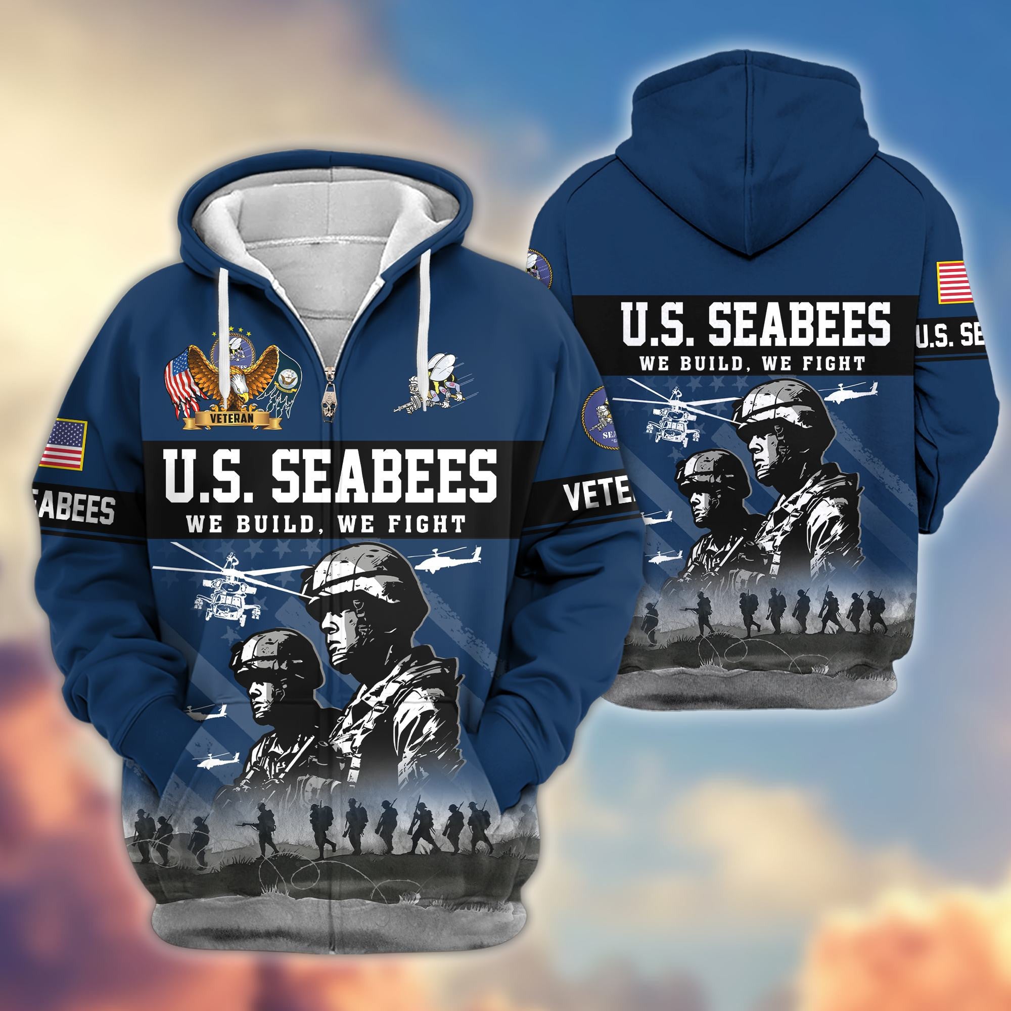 Premium US Veterans Zip Hoodie, Gifts For US Veterans, Gifts On Father's Day, Veterans Day.