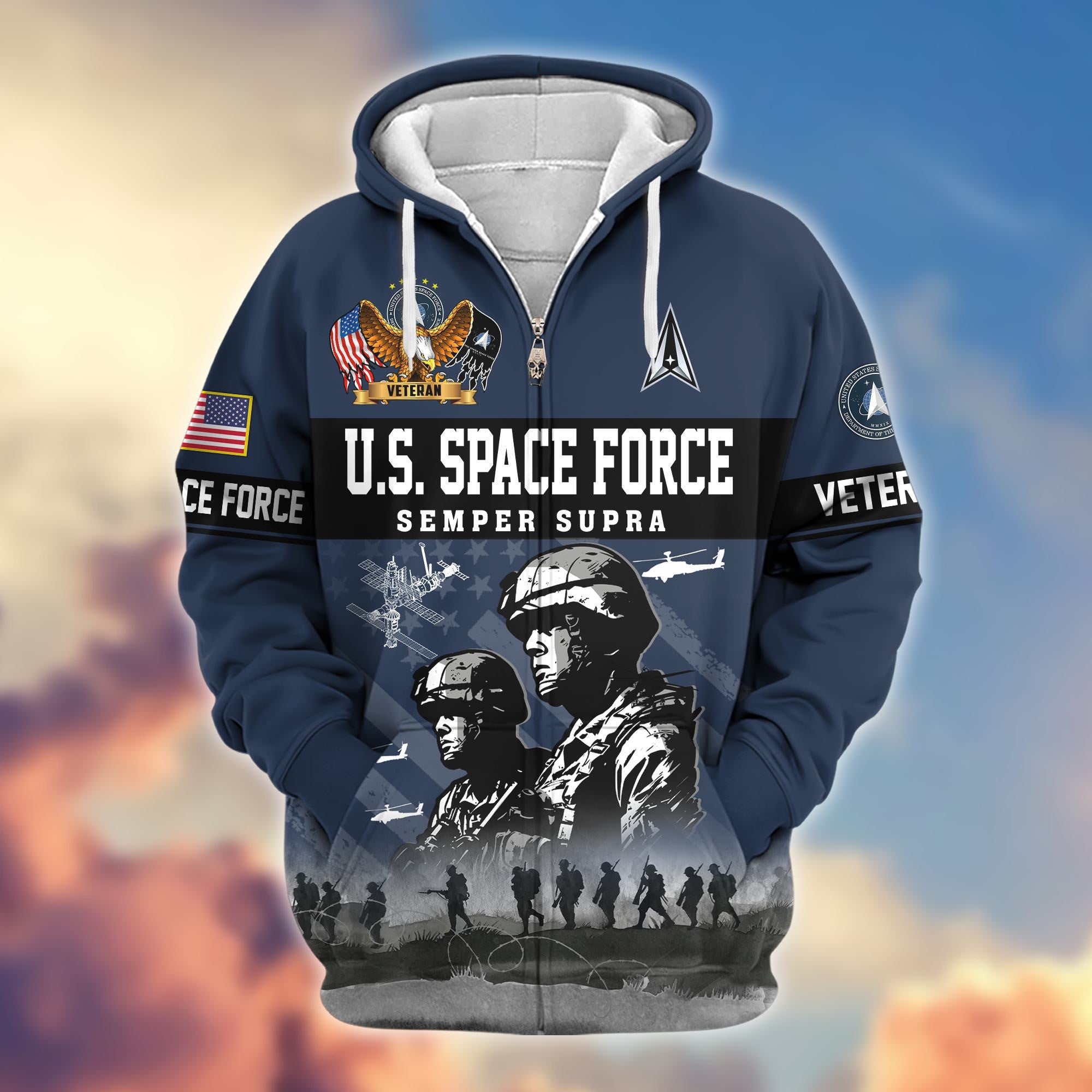 Premium US Veterans Zip Hoodie, Gifts For US Veterans, Gifts On Father's Day, Veterans Day.