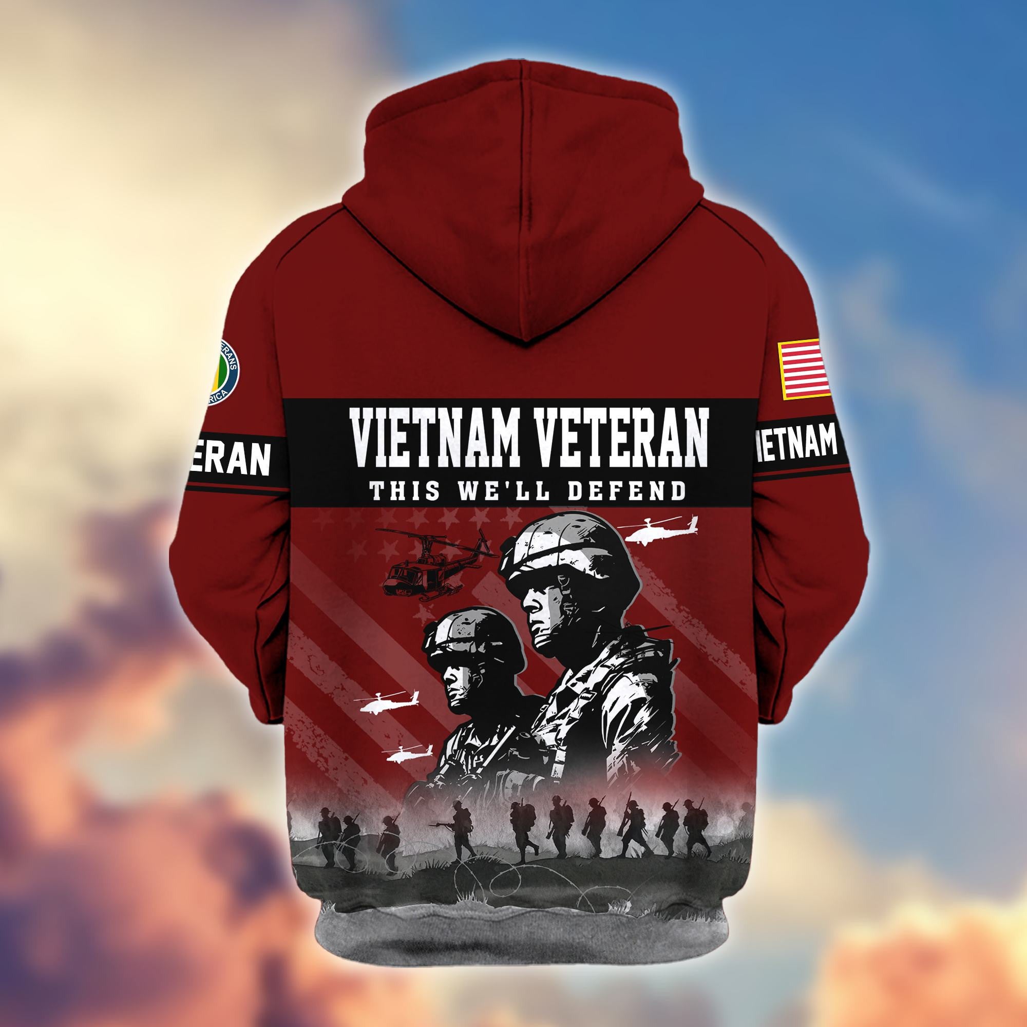 Premium US Veterans Zip Hoodie, Gifts For US Veterans, Gifts On Father's Day, Veterans Day.