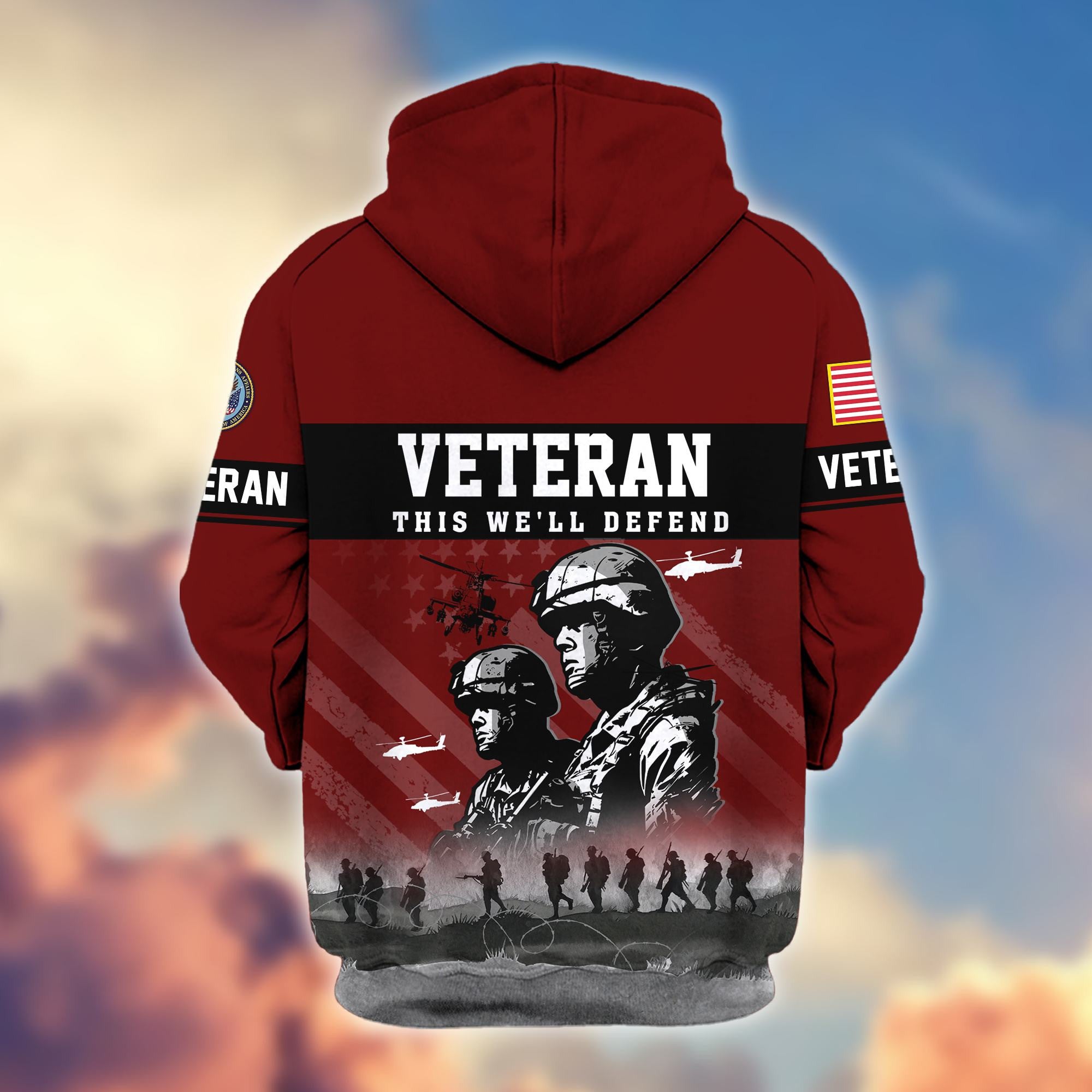 Premium US Veterans Zip Hoodie, Gifts For US Veterans, Gifts On Father's Day, Veterans Day.