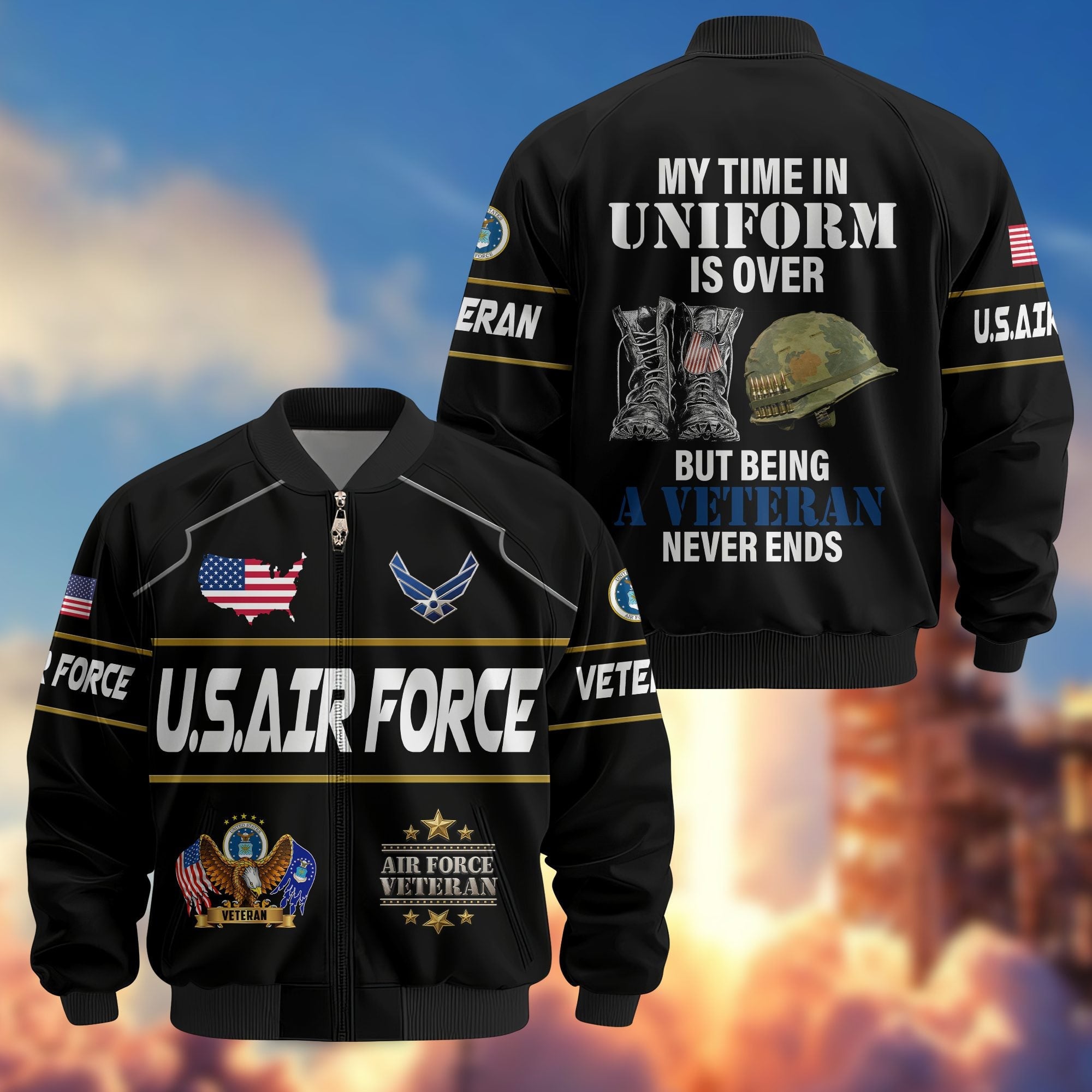 Premium US Veterans Bomber Jacket, Gifts For US Veterans, Gifts On Father's Day, Veterans Day.