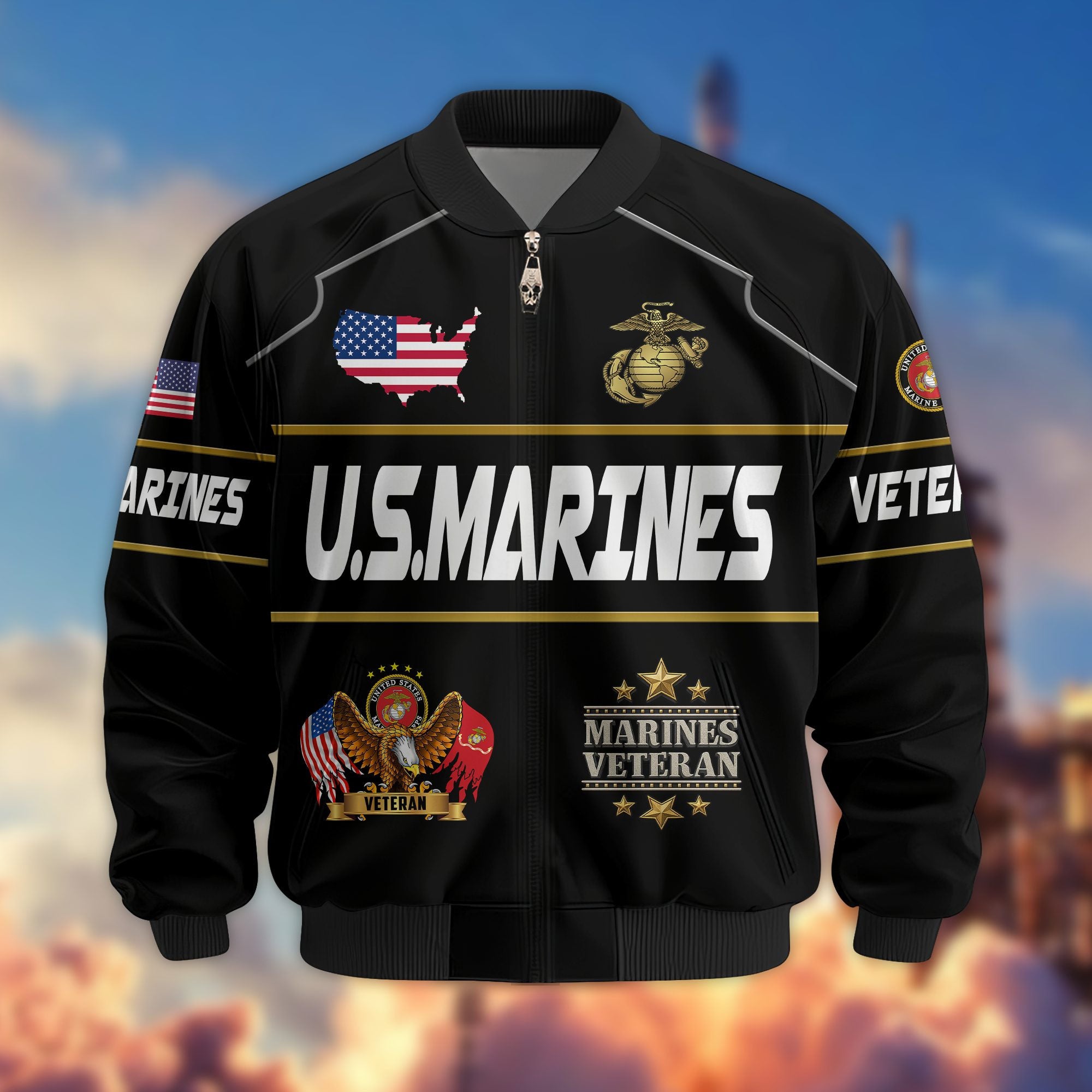 Premium US Veterans Bomber Jacket, Gifts For US Veterans, Gifts On Father's Day, Veterans Day.
