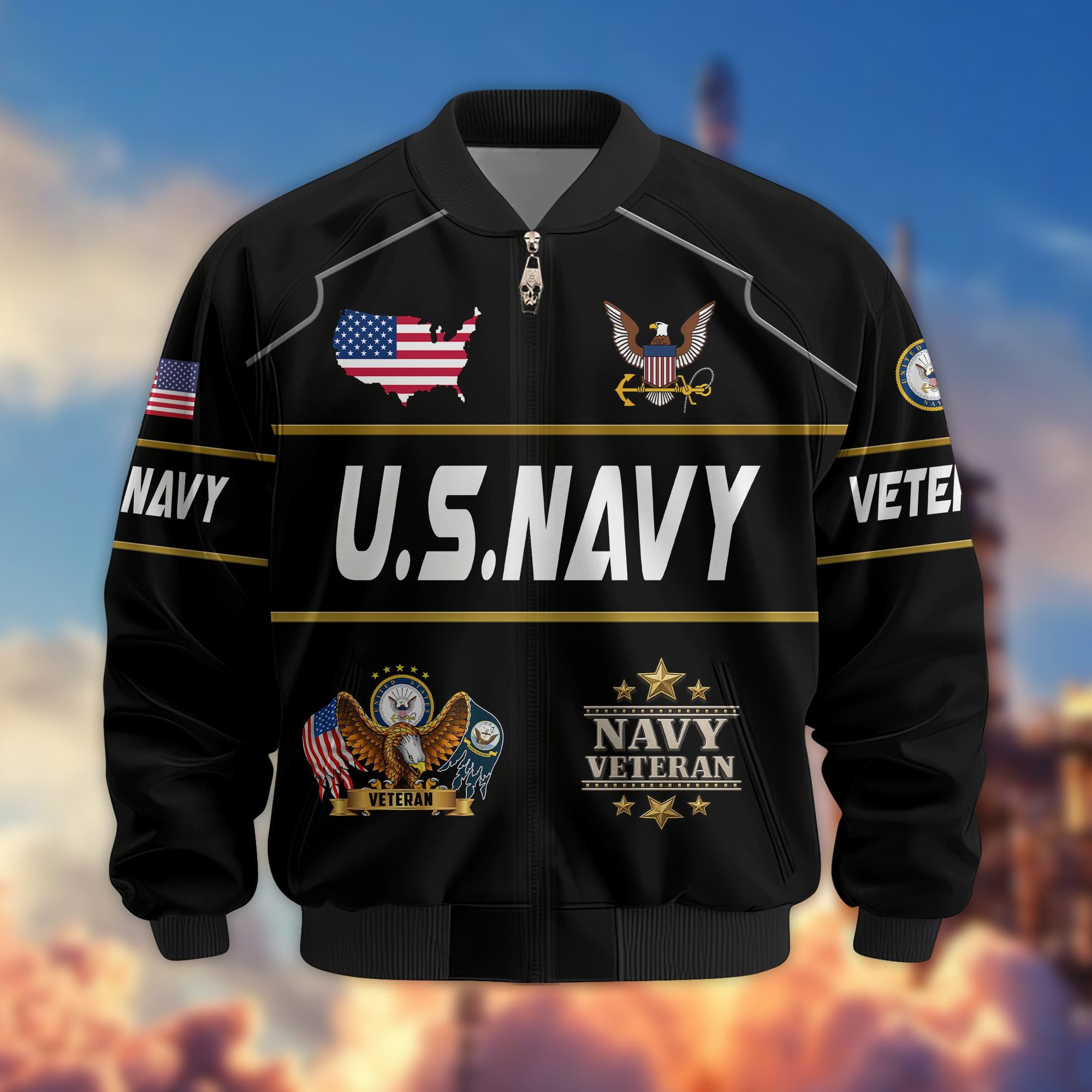Premium US Veterans Bomber Jacket, Gifts For US Veterans, Gifts On Father's Day, Veterans Day.