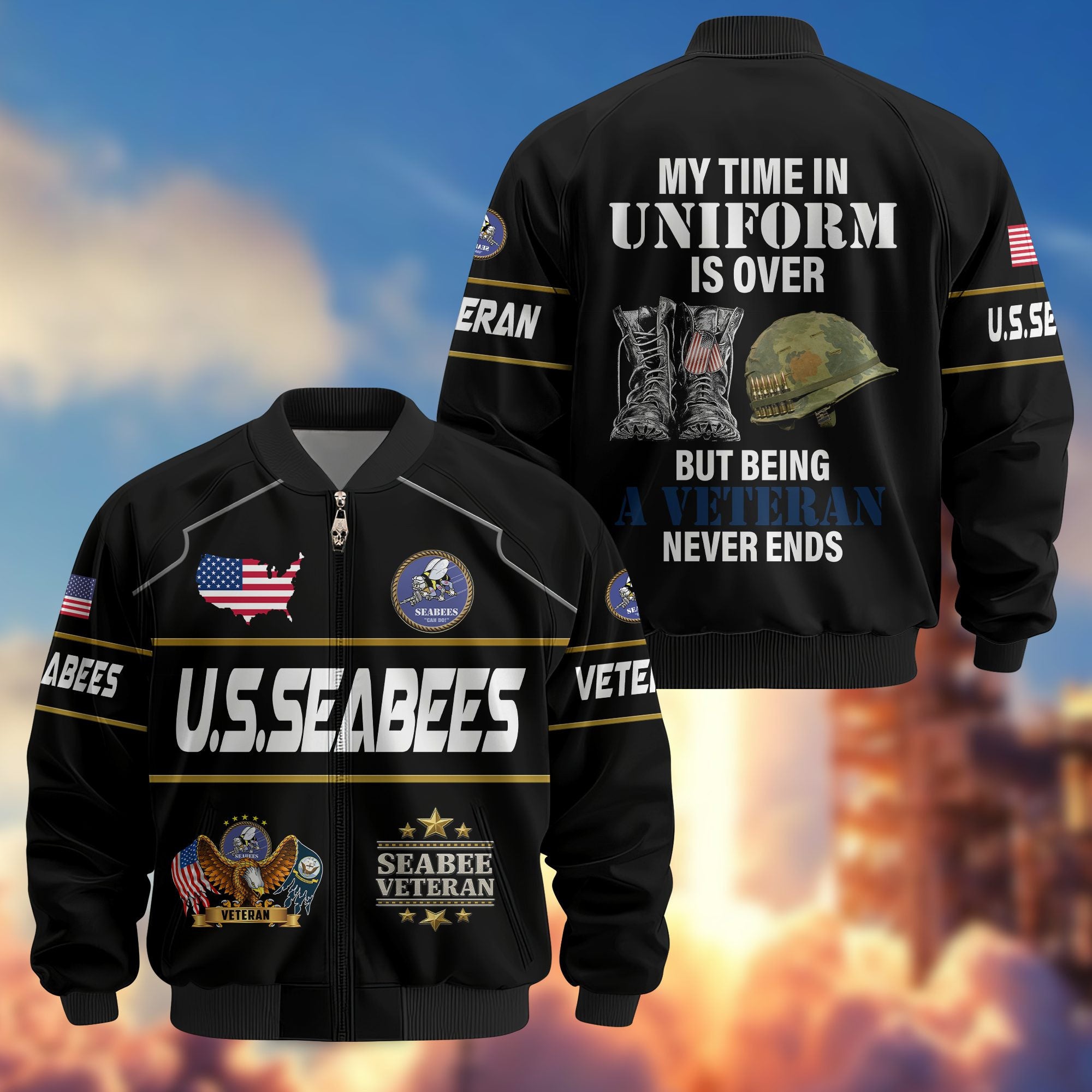 Premium US Veterans Bomber Jacket, Gifts For US Veterans, Gifts On Father's Day, Veterans Day.