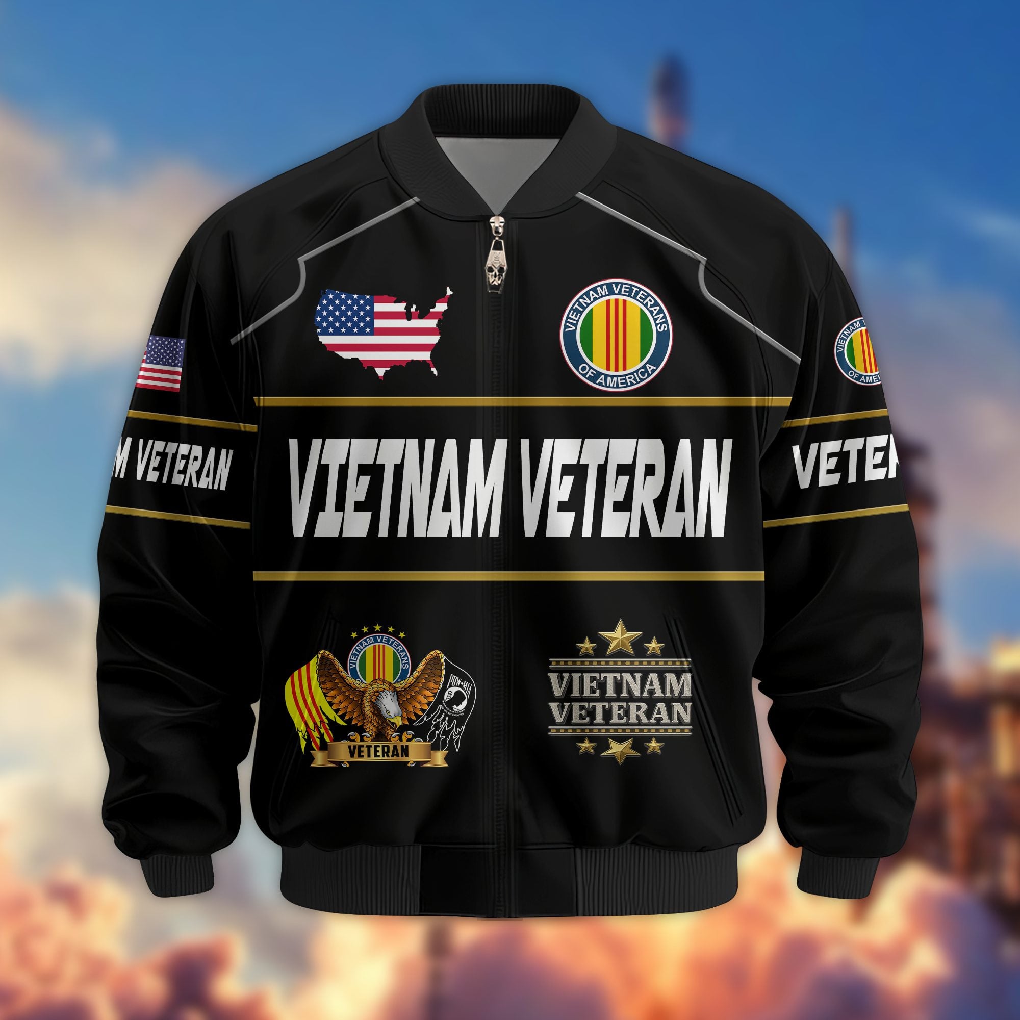 Premium US Veterans Bomber Jacket, Gifts For US Veterans, Gifts On Father's Day, Veterans Day.