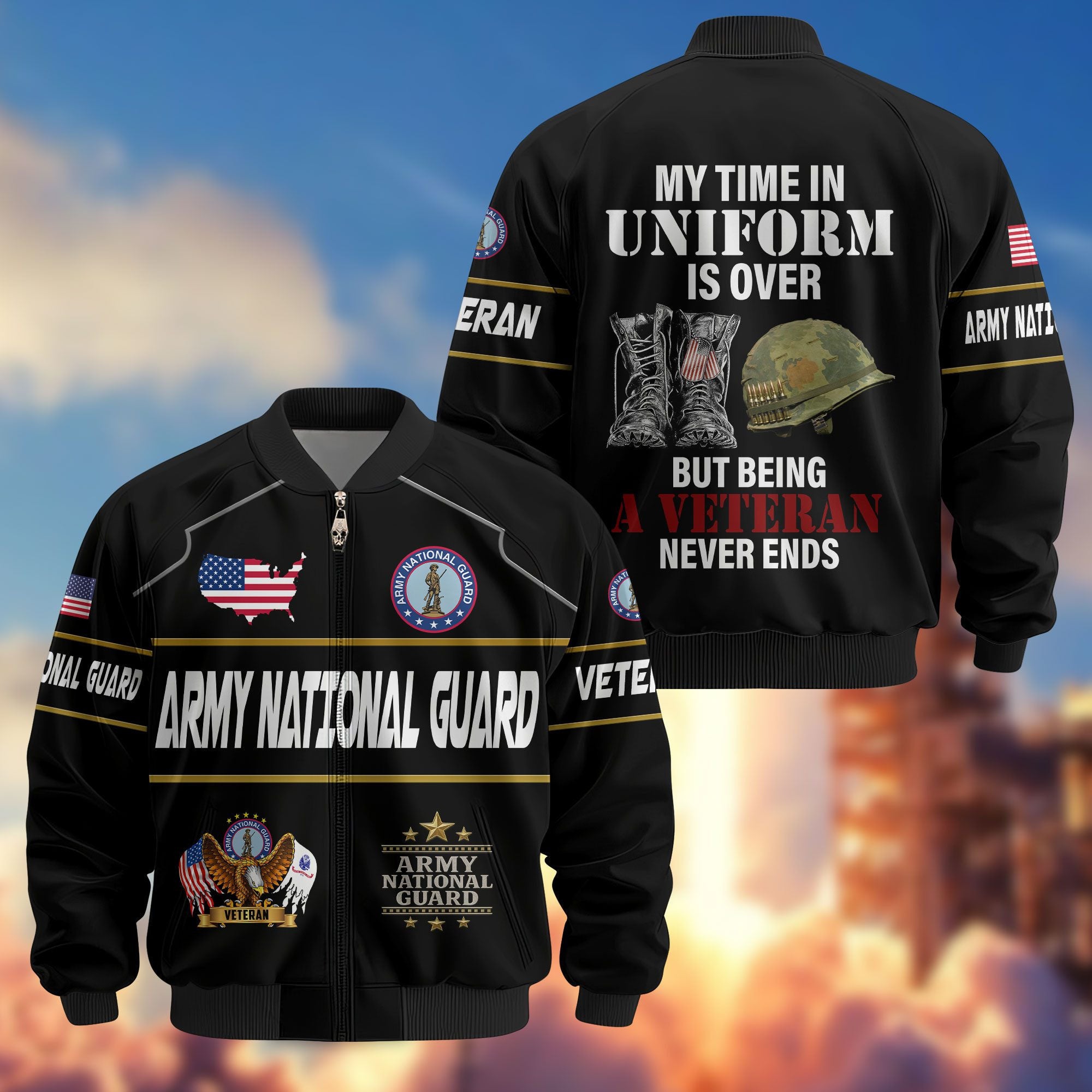 Premium US Veterans Bomber Jacket, Gifts For US Veterans, Gifts On Father's Day, Veterans Day.