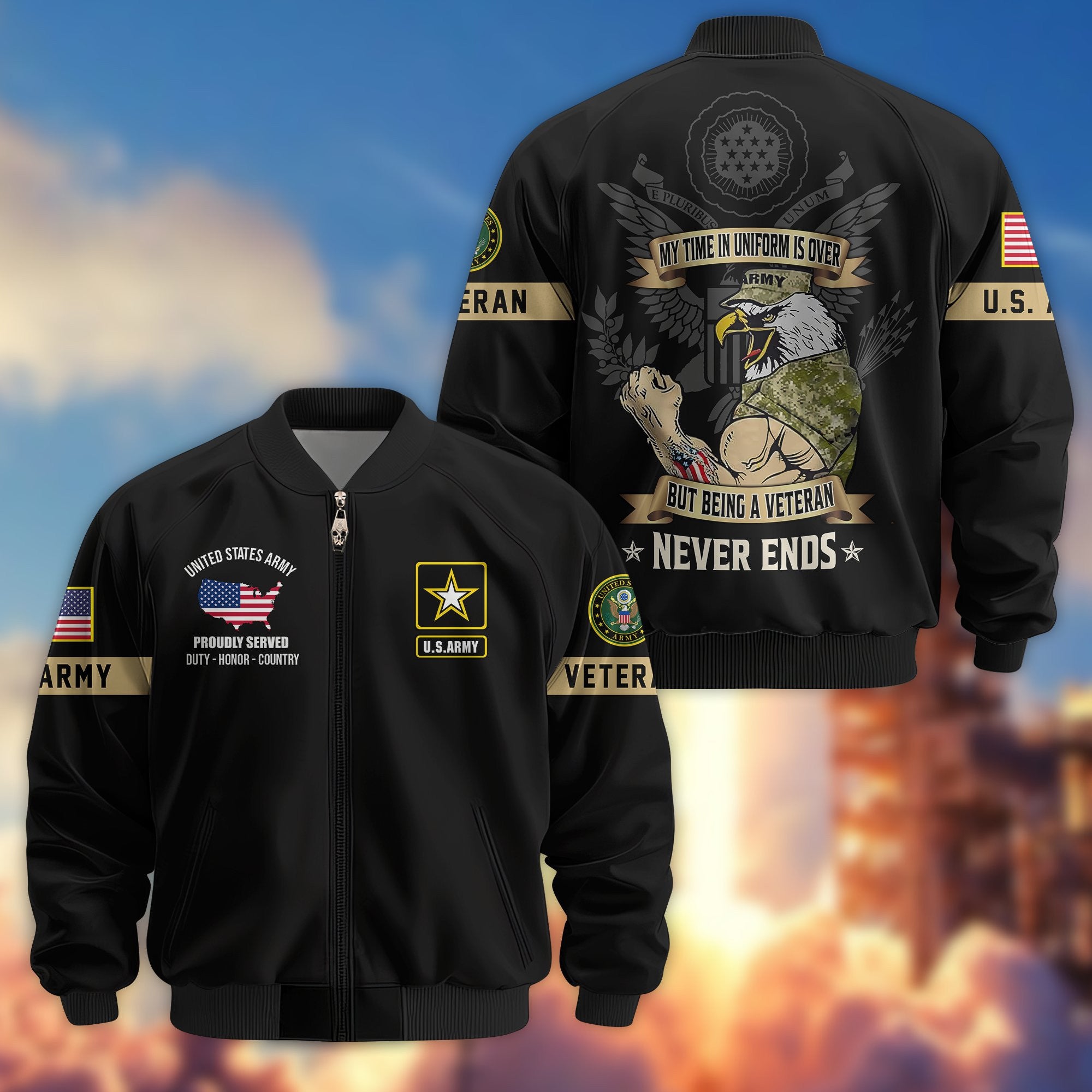 Premium US Veterans Bomber Jacket, Gifts For US Veterans, Gifts On Father's Day, Veterans Day.