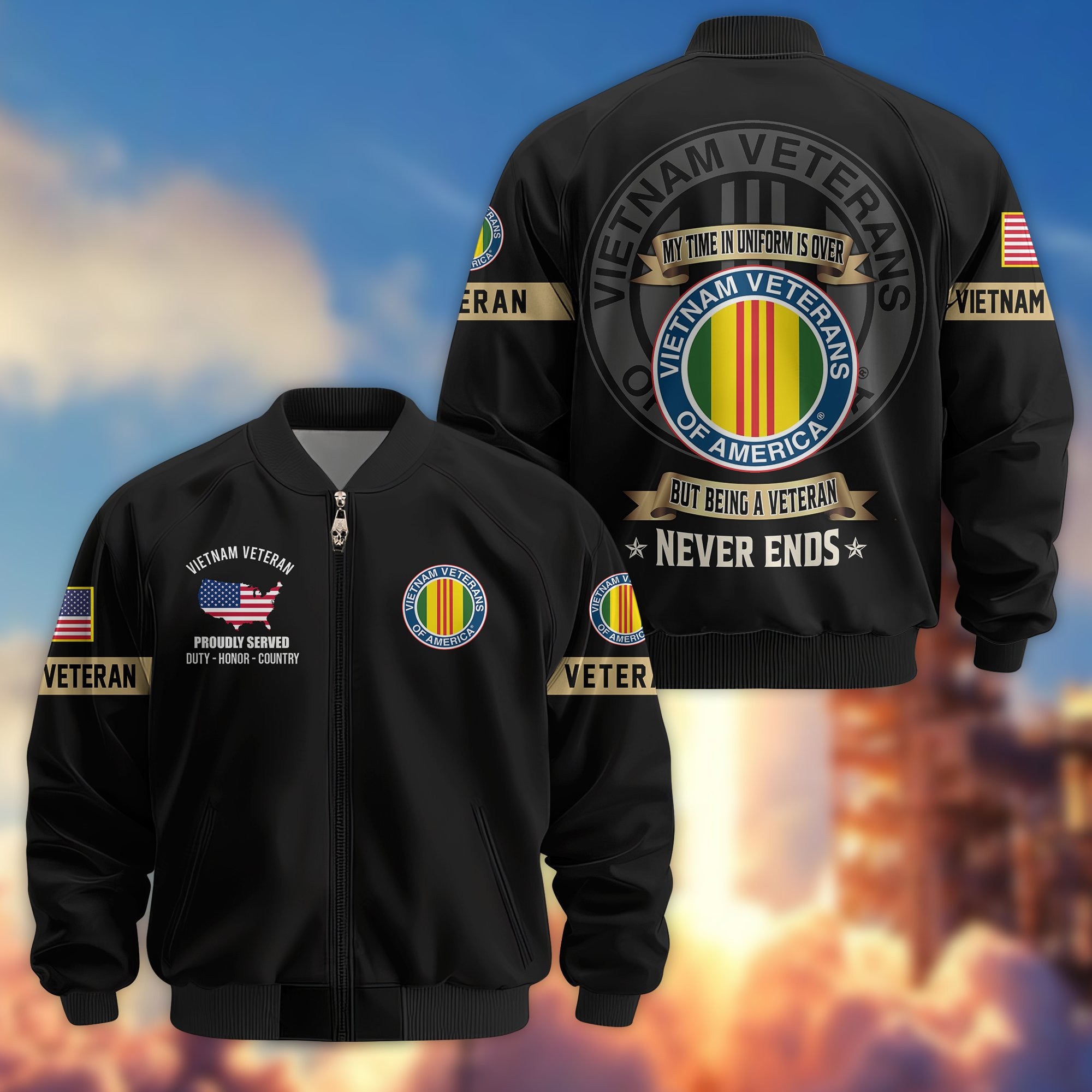 Premium US Veterans Bomber Jacket, Gifts For US Veterans, Gifts On Father's Day, Veterans Day.
