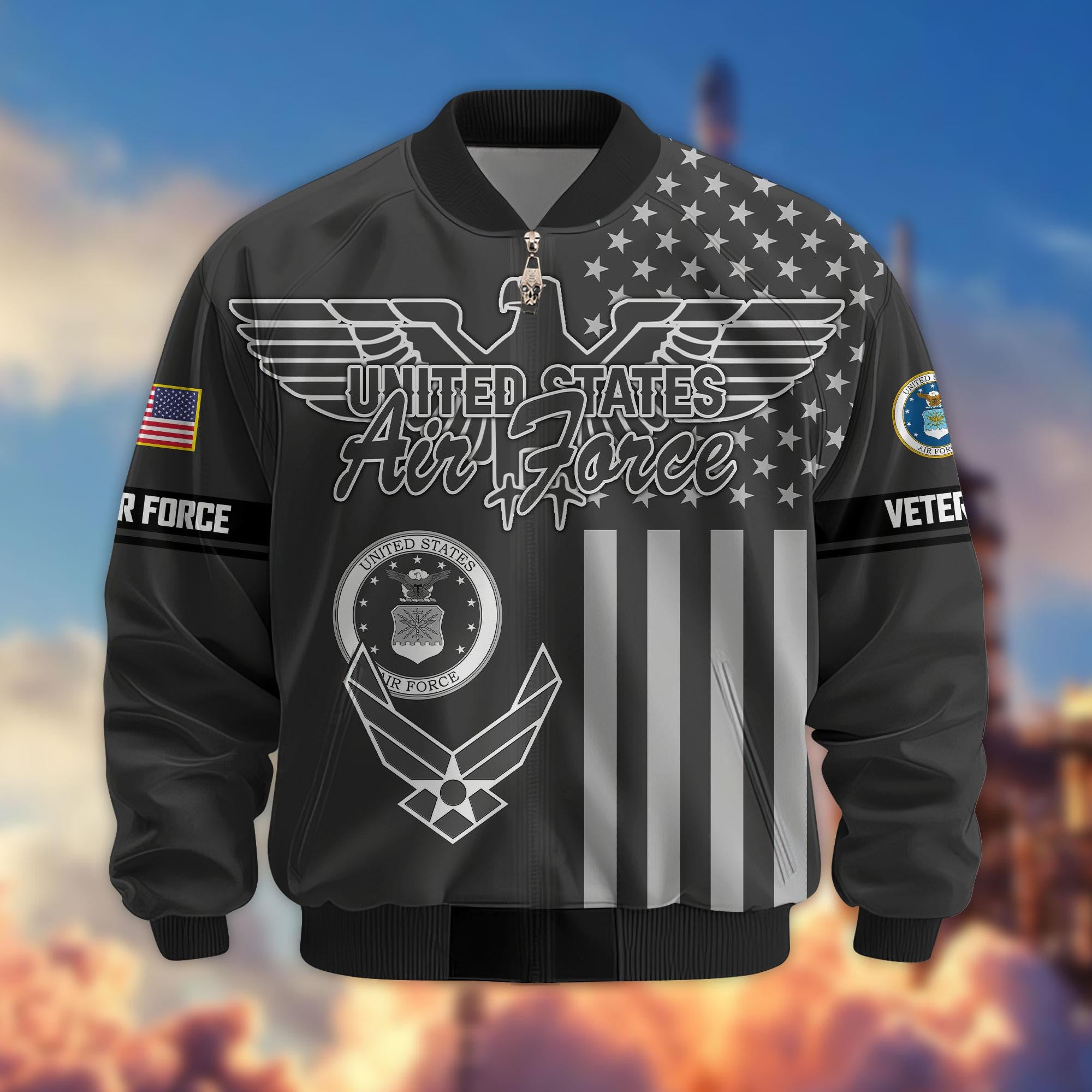 Premium US Veterans Bomber Jacket, Gifts For US Veterans, Gifts On Father's Day, Veterans Day.